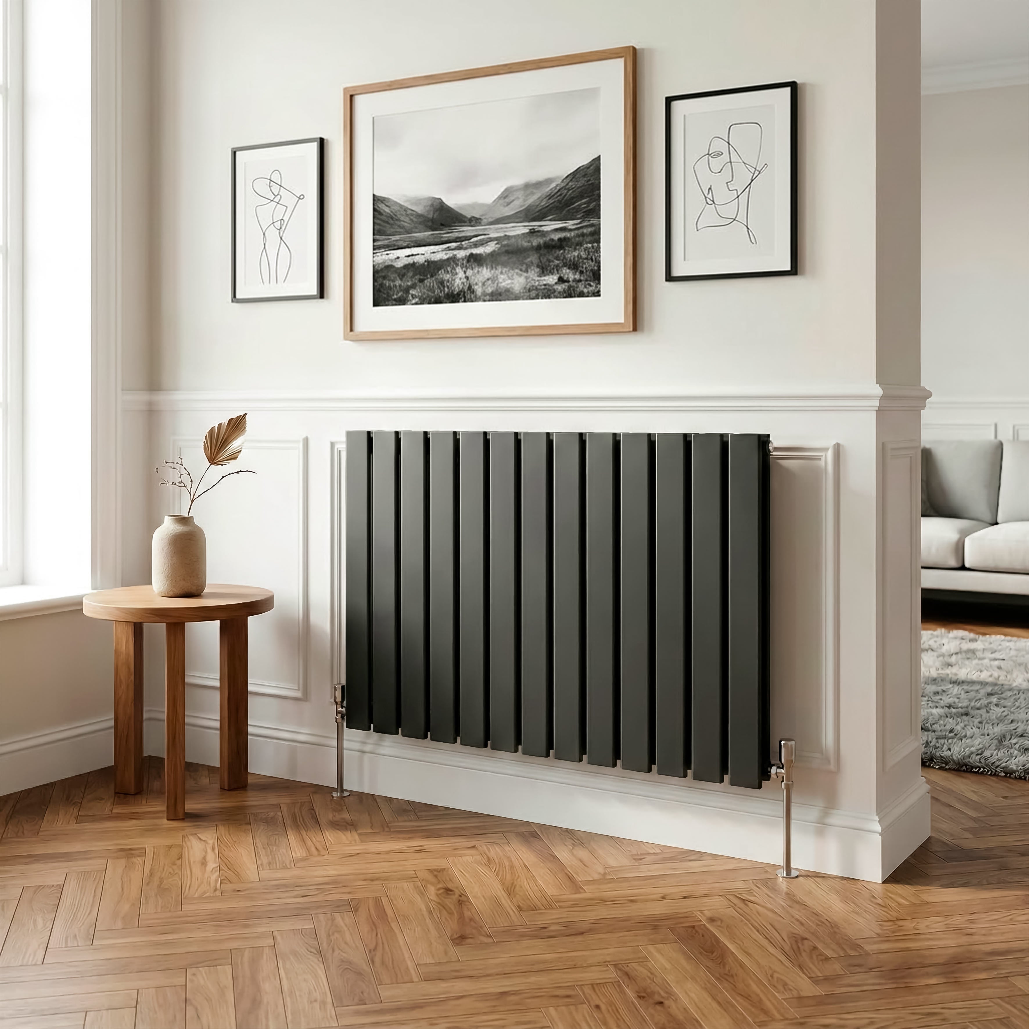 Baridi Horizontal Radiator Contemporary Double Flat Panel Design 600 x 910mm, Black - DH346