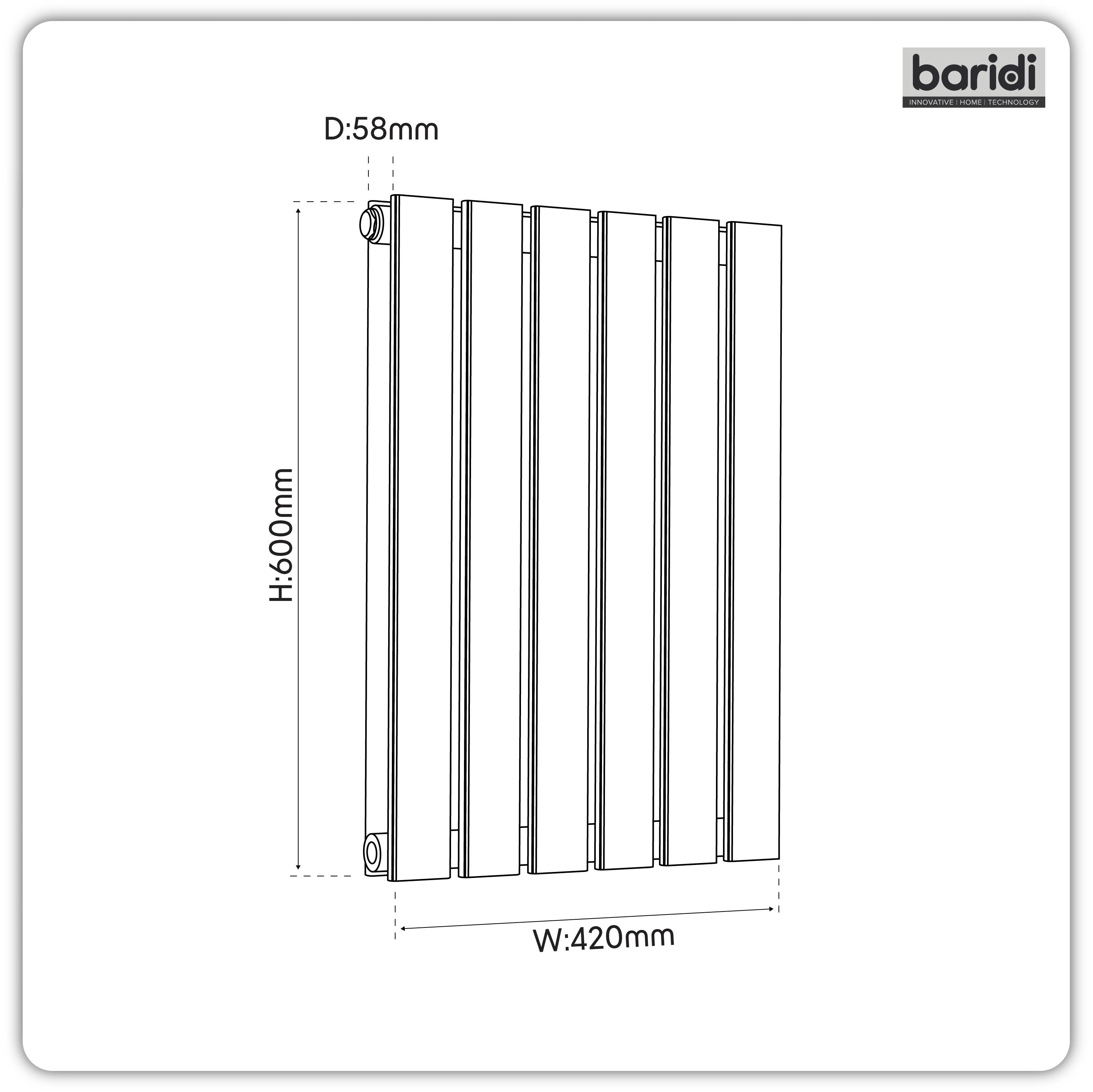 Baridi Horizontal Radiator Contemporary Double Flat Panel Design 600 x 420mm, White - DH348