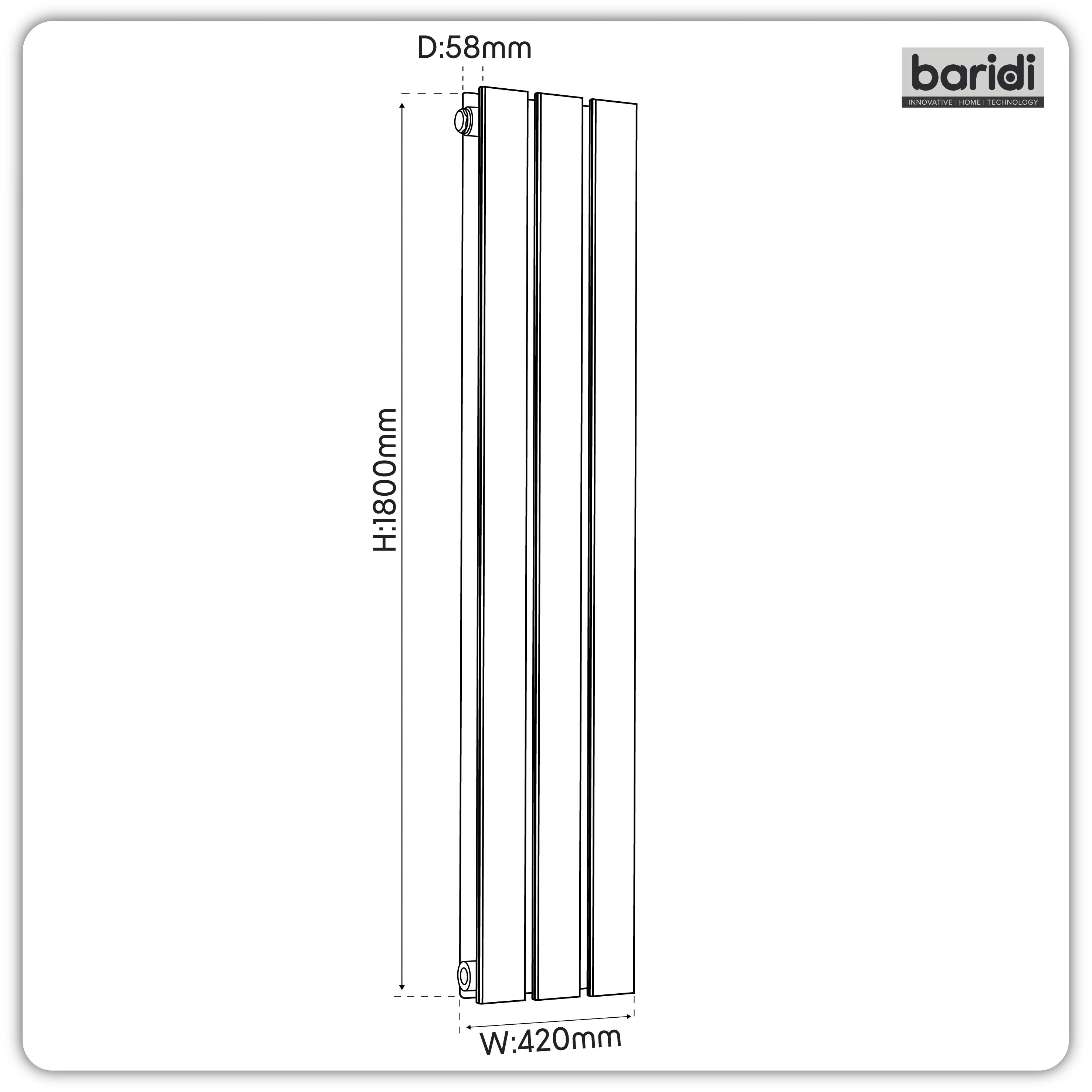 Baridi Vertical Radiator Contemporary Double Flat Panel Design 420 x 1800mm, Black - DH354