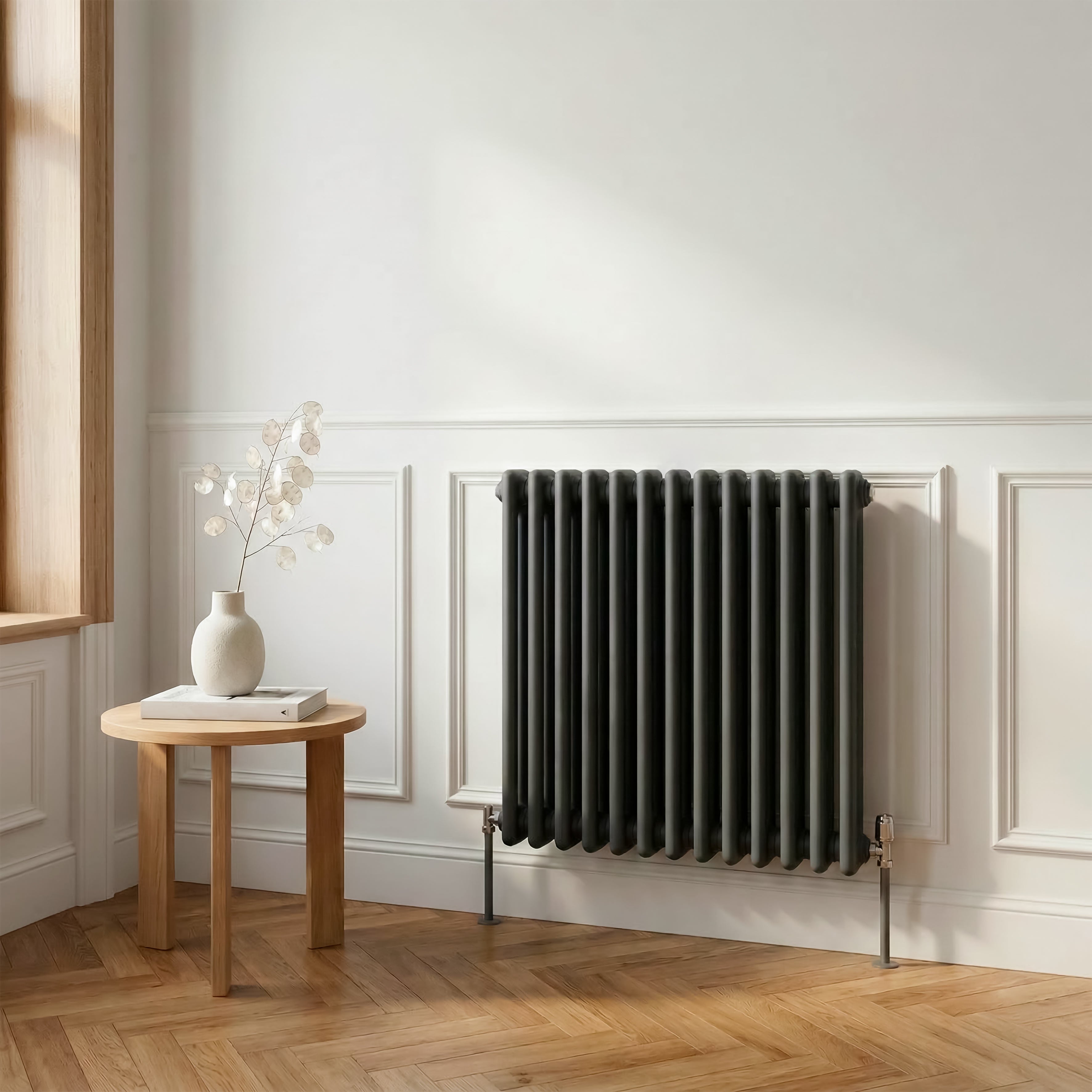 Baridi Horizontal Traditional 2 Column Radiator 600 x 607mm, Anthracite - DH357