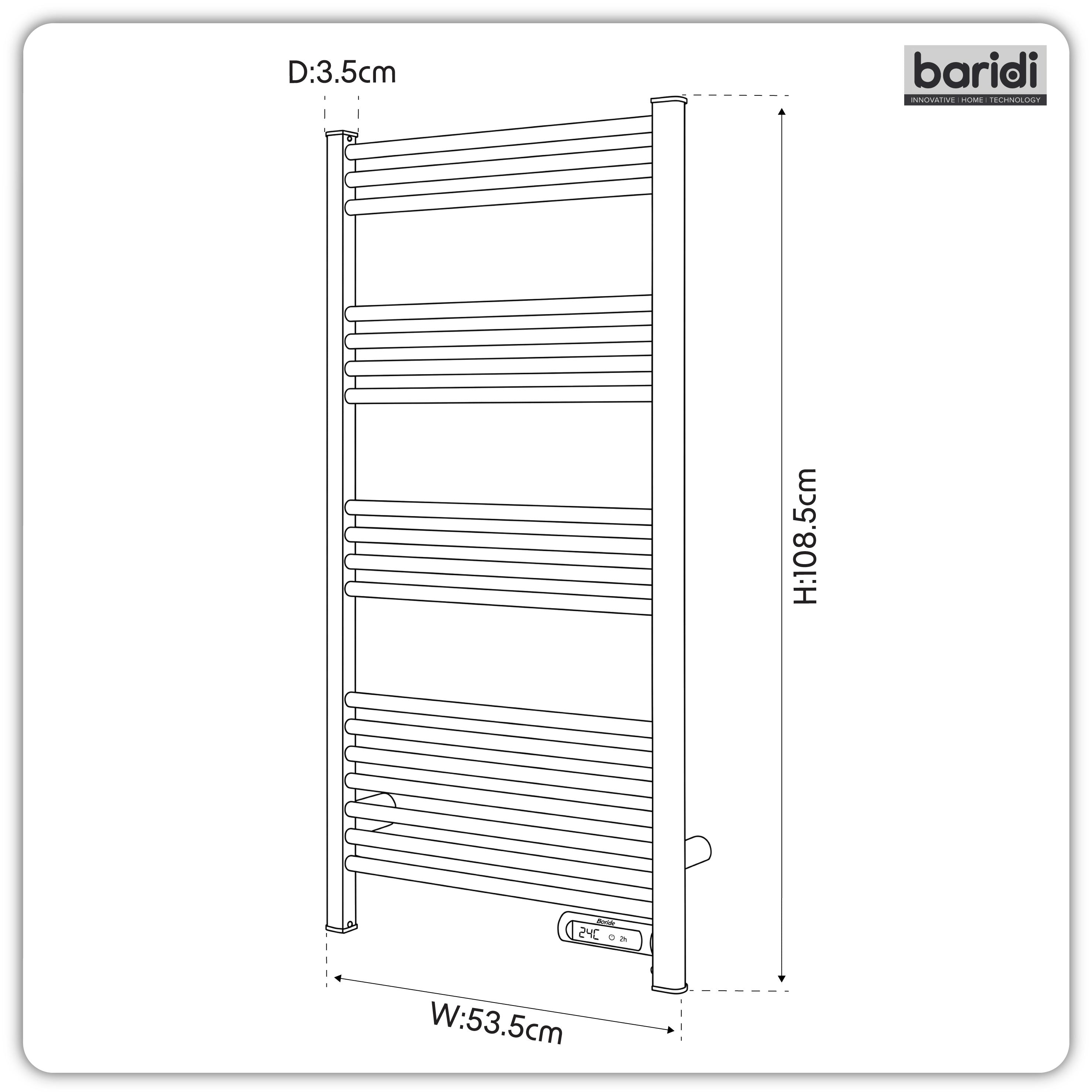 Baridi Electric Heated Towel Rail with LED Display, Black - DH371