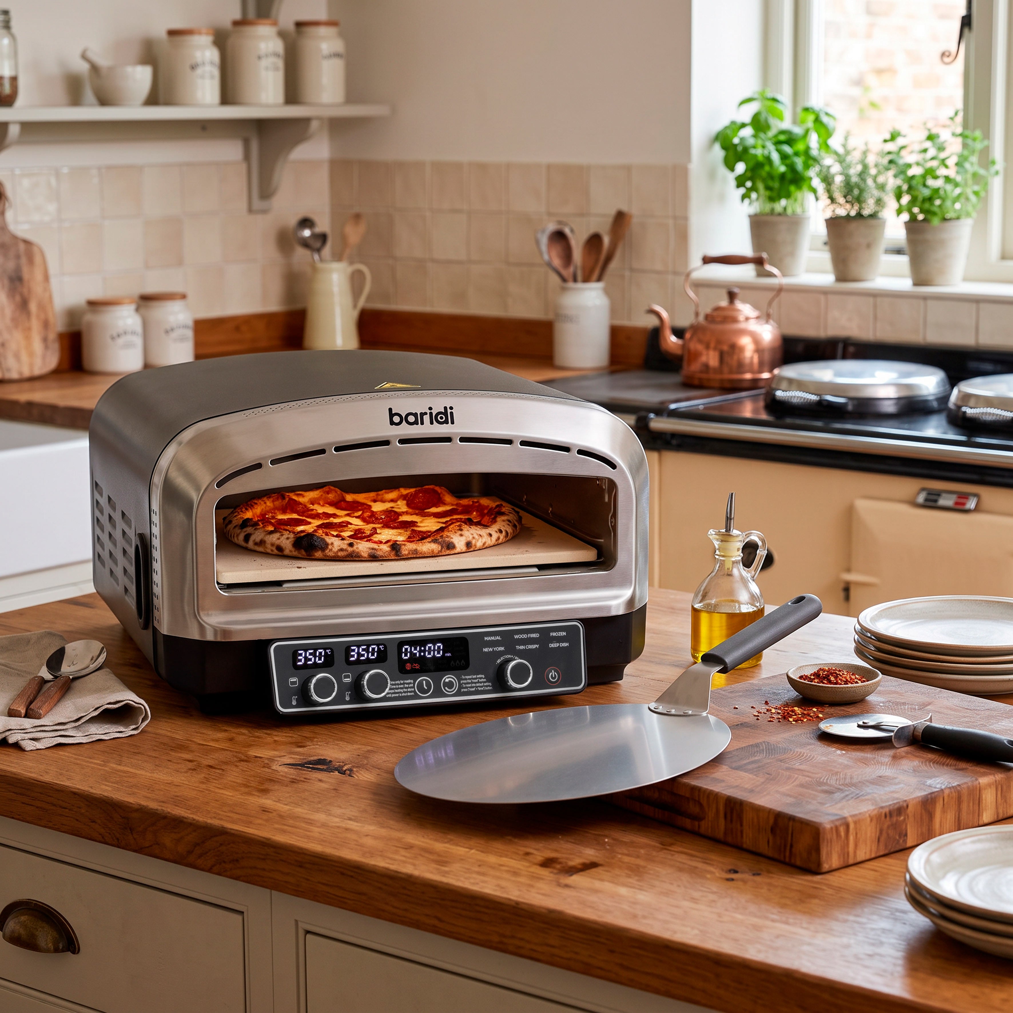 Baridi Electric Pizza Oven 14" with Pizza Peel, Black/Stainless Steel - DH377