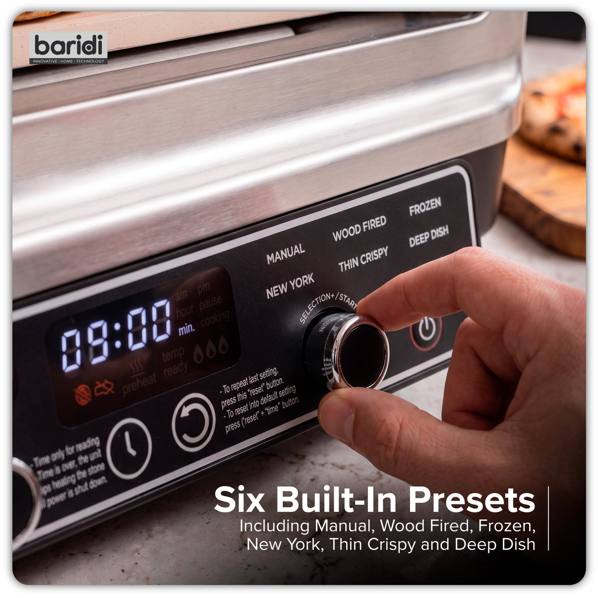 Baridi Electric Pizza Oven 14" with Pizza Peel, Black/Stainless Steel - DH377