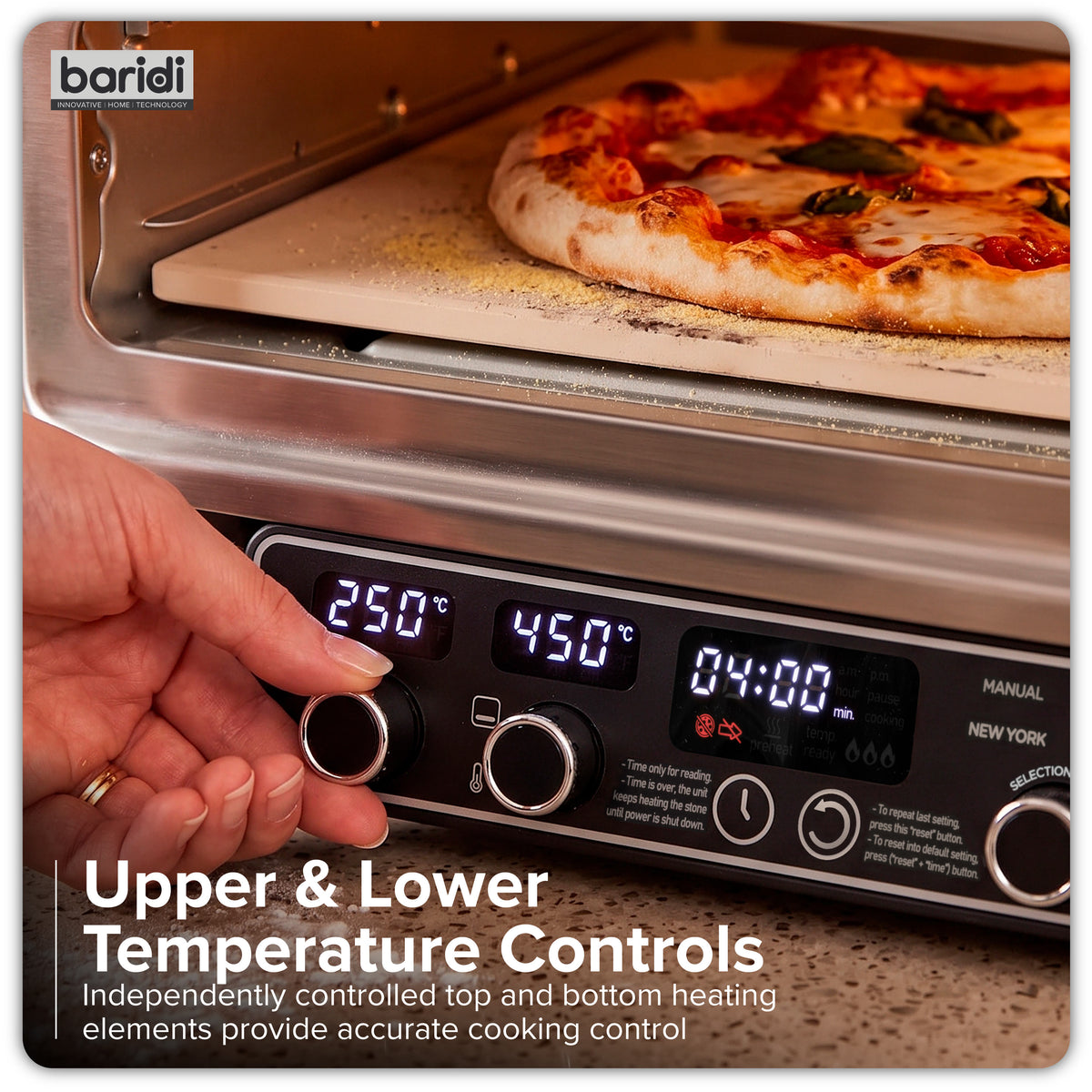 Baridi Electric Pizza Oven 14" with Pizza Peel, Black/Stainless Steel - DH377