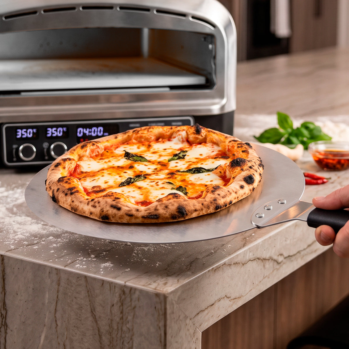 Baridi Electric Pizza Oven 14" with Pizza Peel, Black/Stainless Steel - DH377