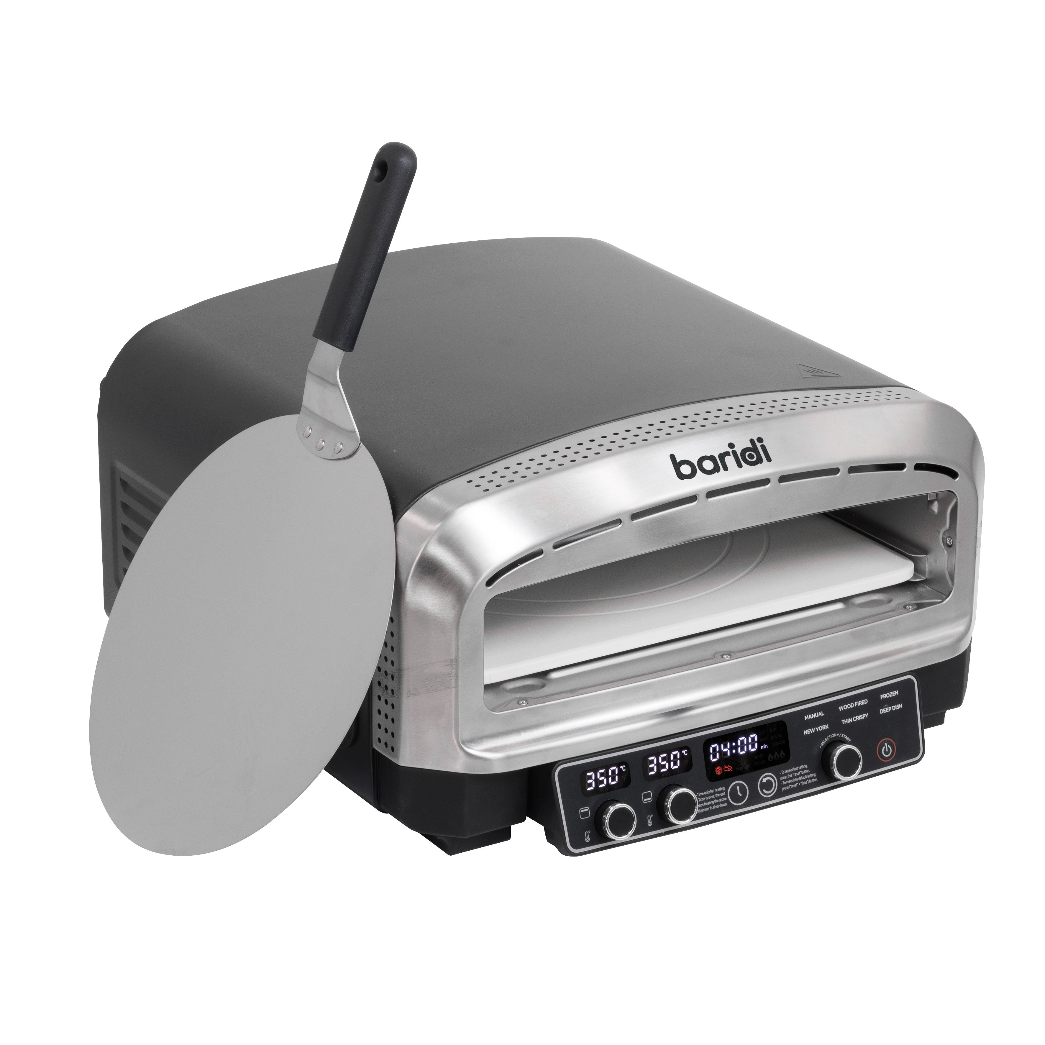 Baridi Electric Pizza Oven 14" with Pizza Peel, Black/Stainless Steel - DH377