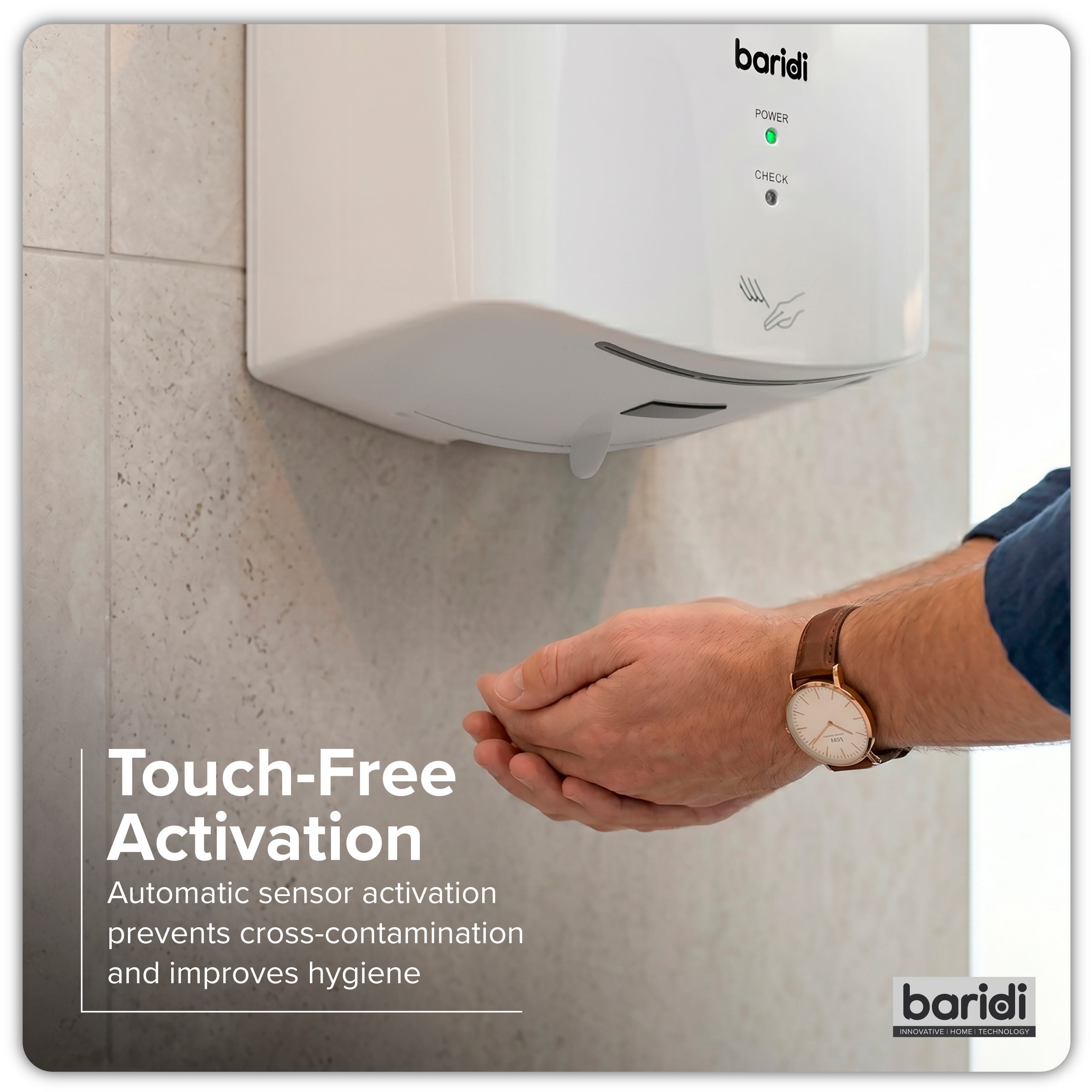 Baridi High Speed Hand Dryer with Auto-Sensor 1400-1650W, White - DH378