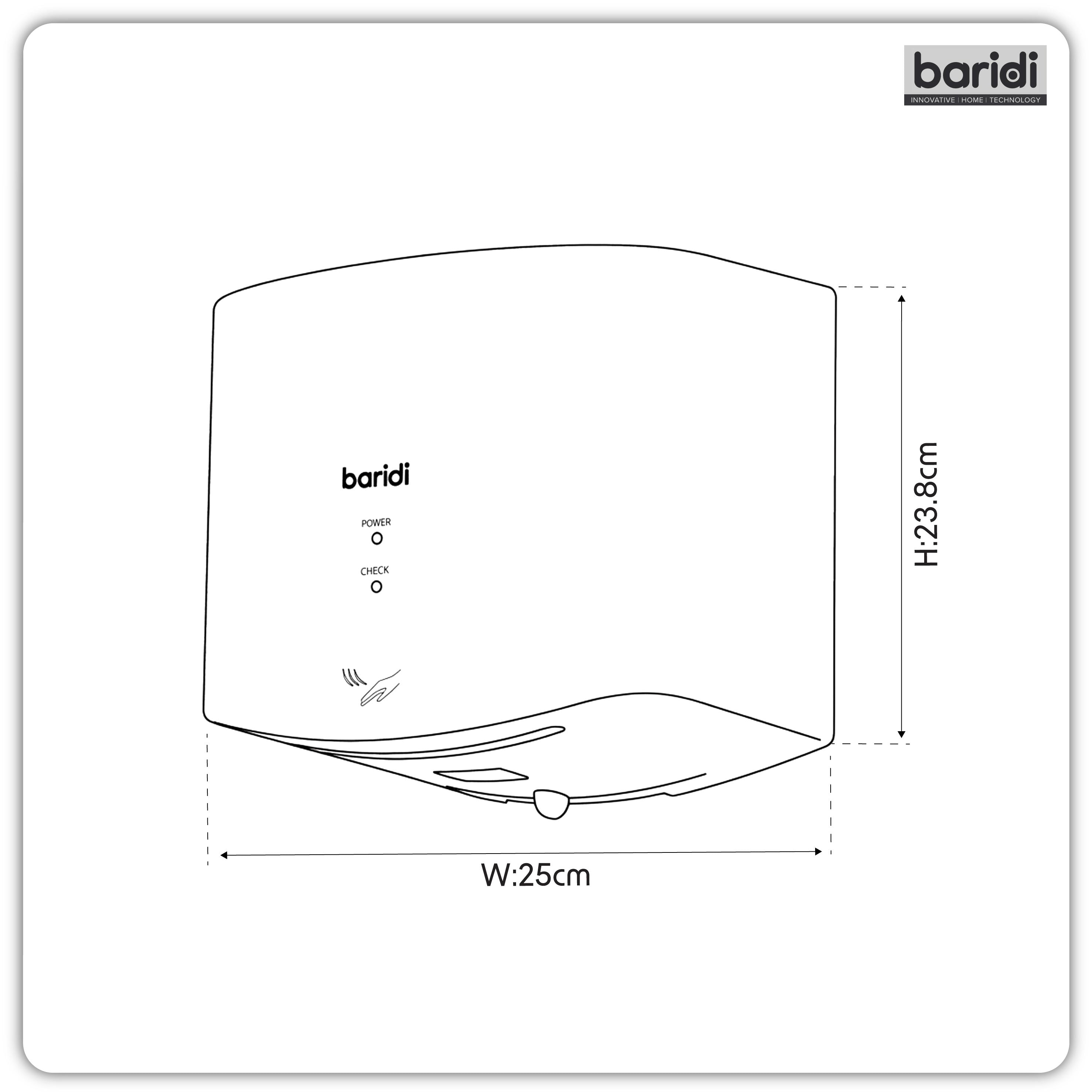 Baridi High Speed Hand Dryer with Auto-Sensor 1400-1650W, Silver - DH379