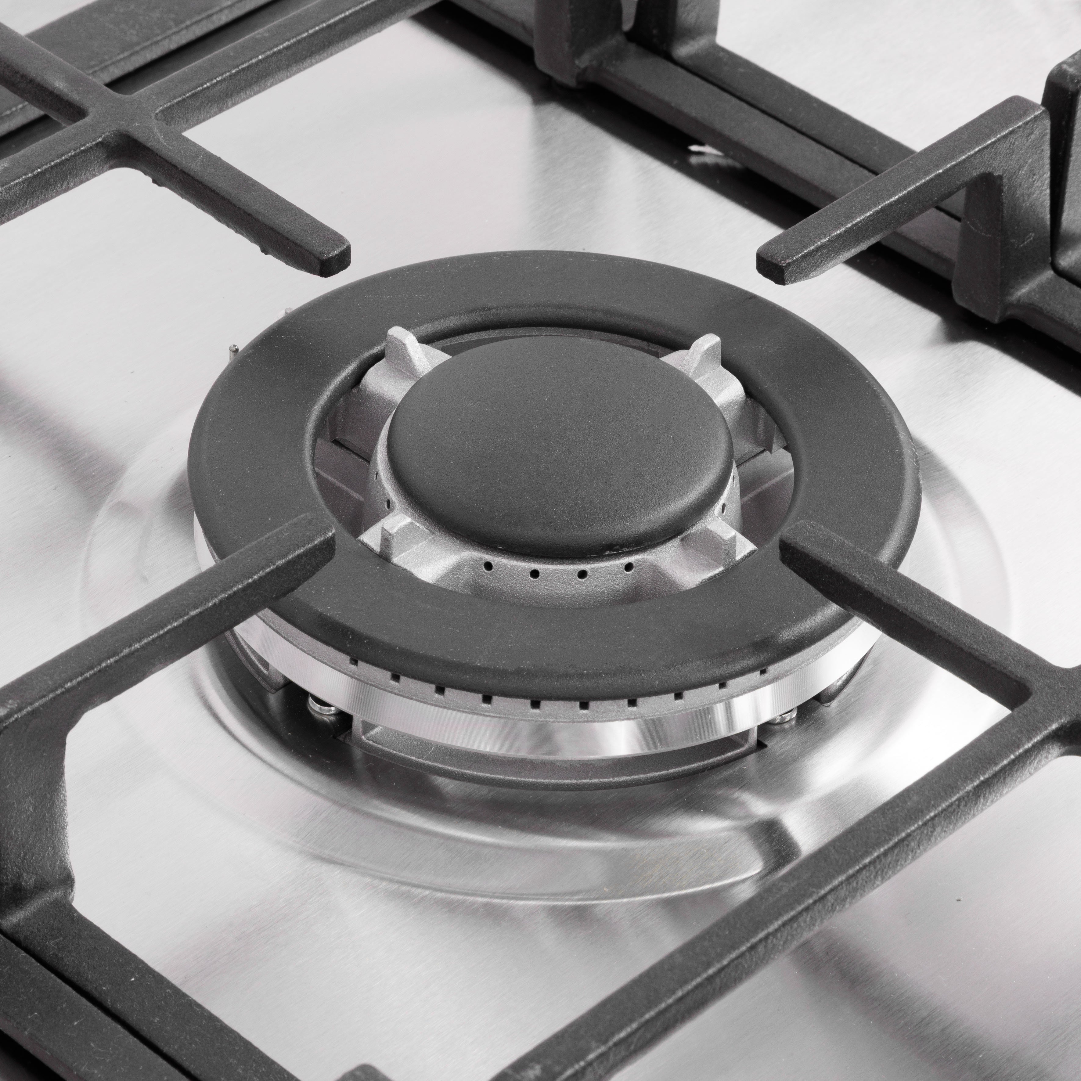 Baridi 90cm Gas Hob with Cast Iron Pan Supports & Wok Burner, Stainless Steel - DH382