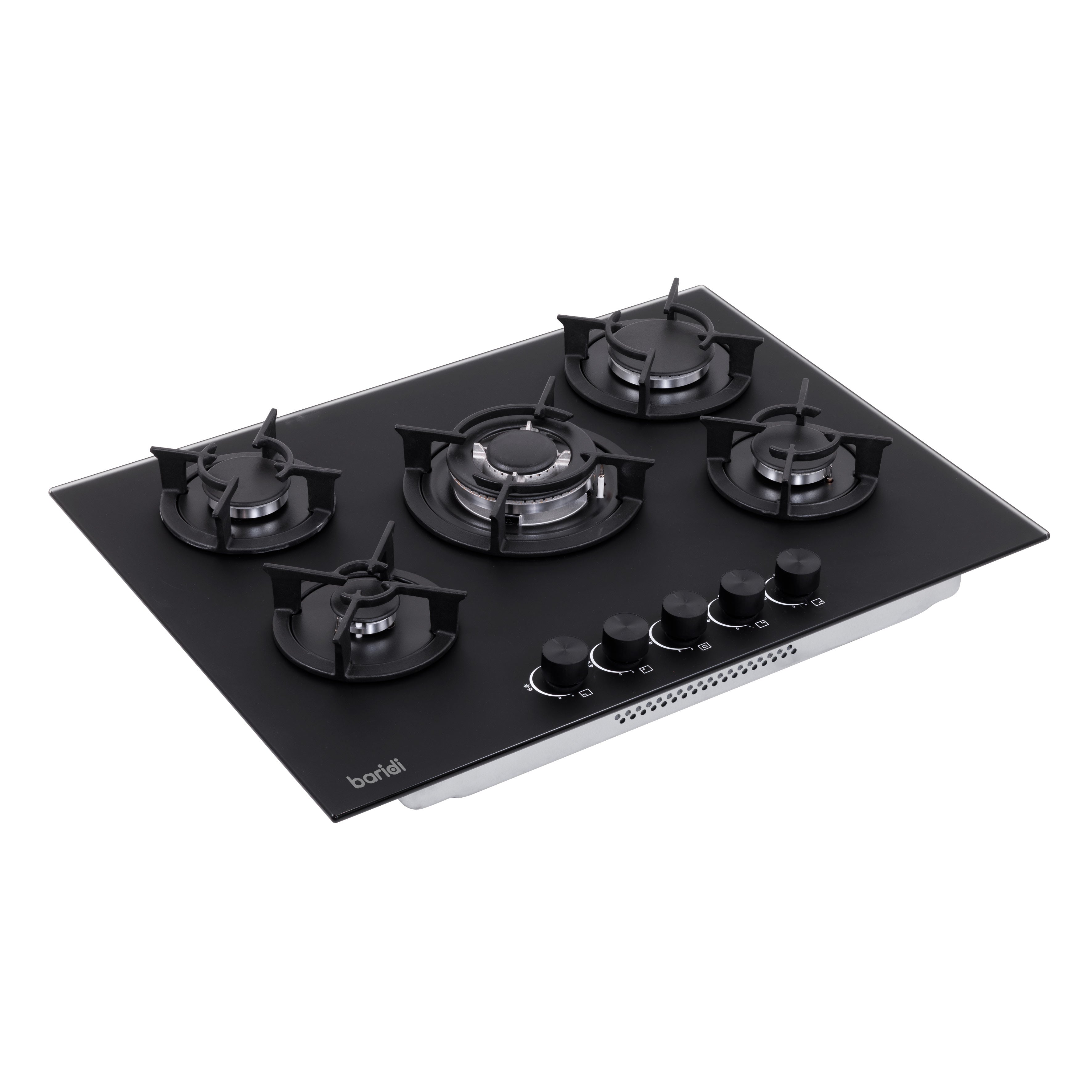 Baridi 70cm Matt Black Glass Gas Hob, 5 Burners, Cast Iron Supports, Auto Ignition, 10.4kW – DH384