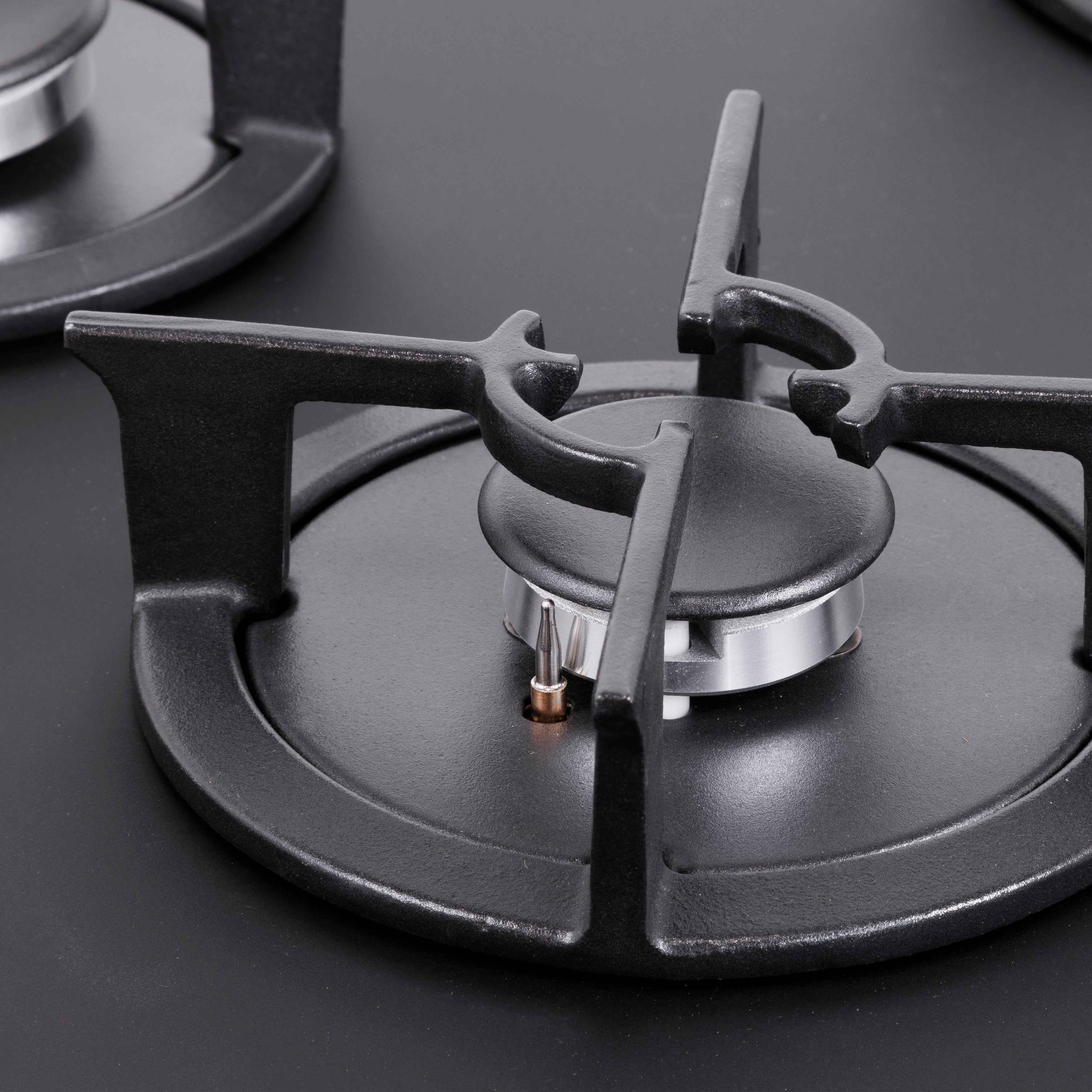 Baridi 90cm Matt Black Glass Gas Hob, 5 Burners, Cast Iron Supports, Auto Ignition, 10.4kW – DH385