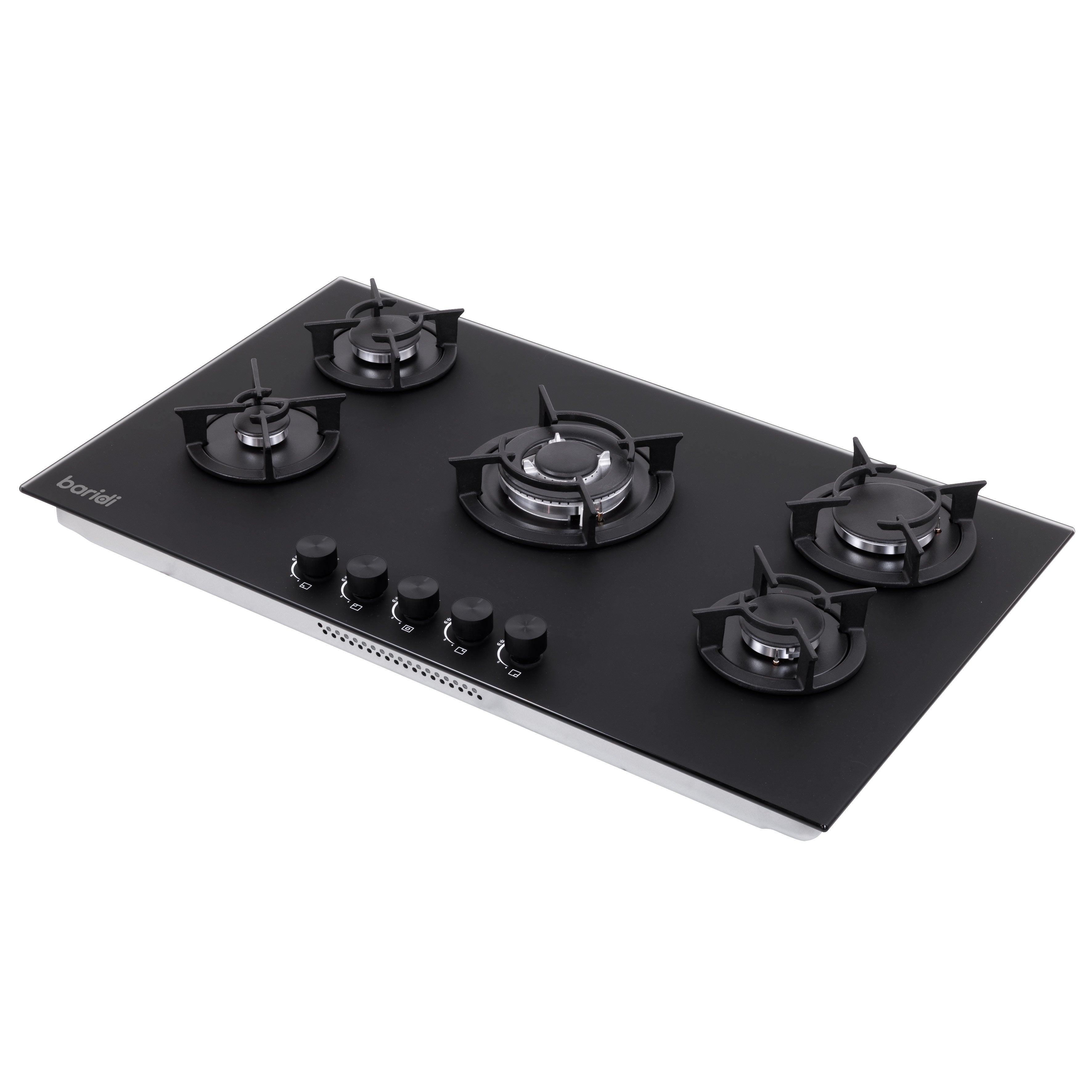 Baridi 90cm Matt Black Glass Gas Hob, 5 Burners, Cast Iron Supports, Auto Ignition, 10.4kW – DH385
