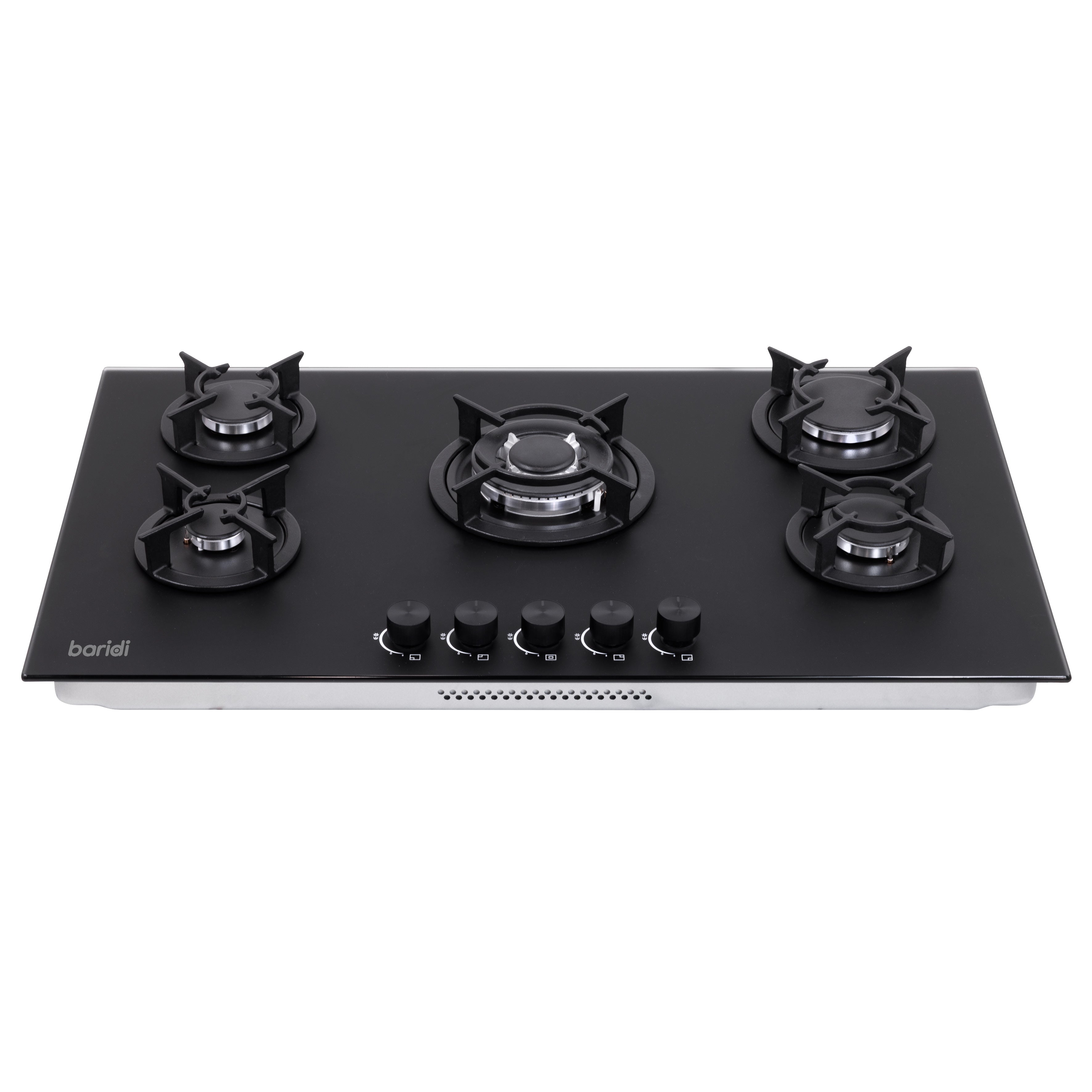 Baridi 90cm Matt Black Glass Gas Hob, 5 Burners, Cast Iron Supports, Auto Ignition, 10.4kW – DH385