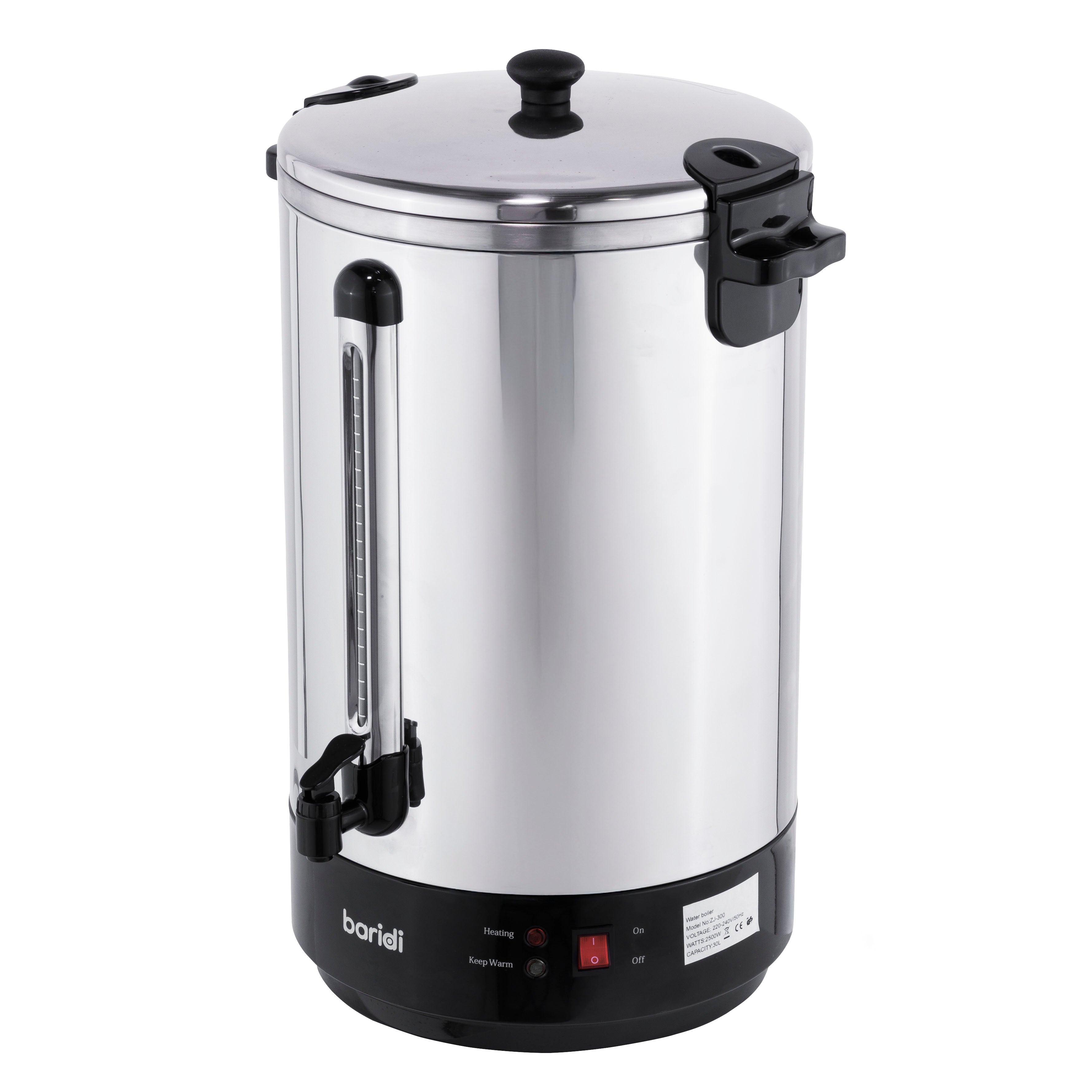 Baridi 30L Hot Water Boiler, Tea Urn with Drip Tray, Keep Warm Function - Stainless Steel - DH388