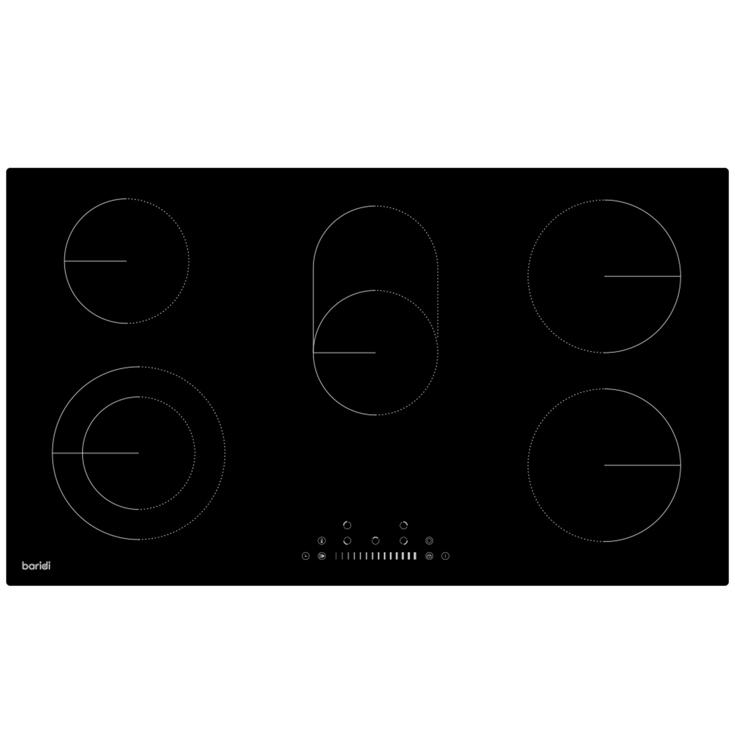 Baridi Integrated Ceramic Hob with 5 Cooking Zones 90cm, Black Glass - DH389