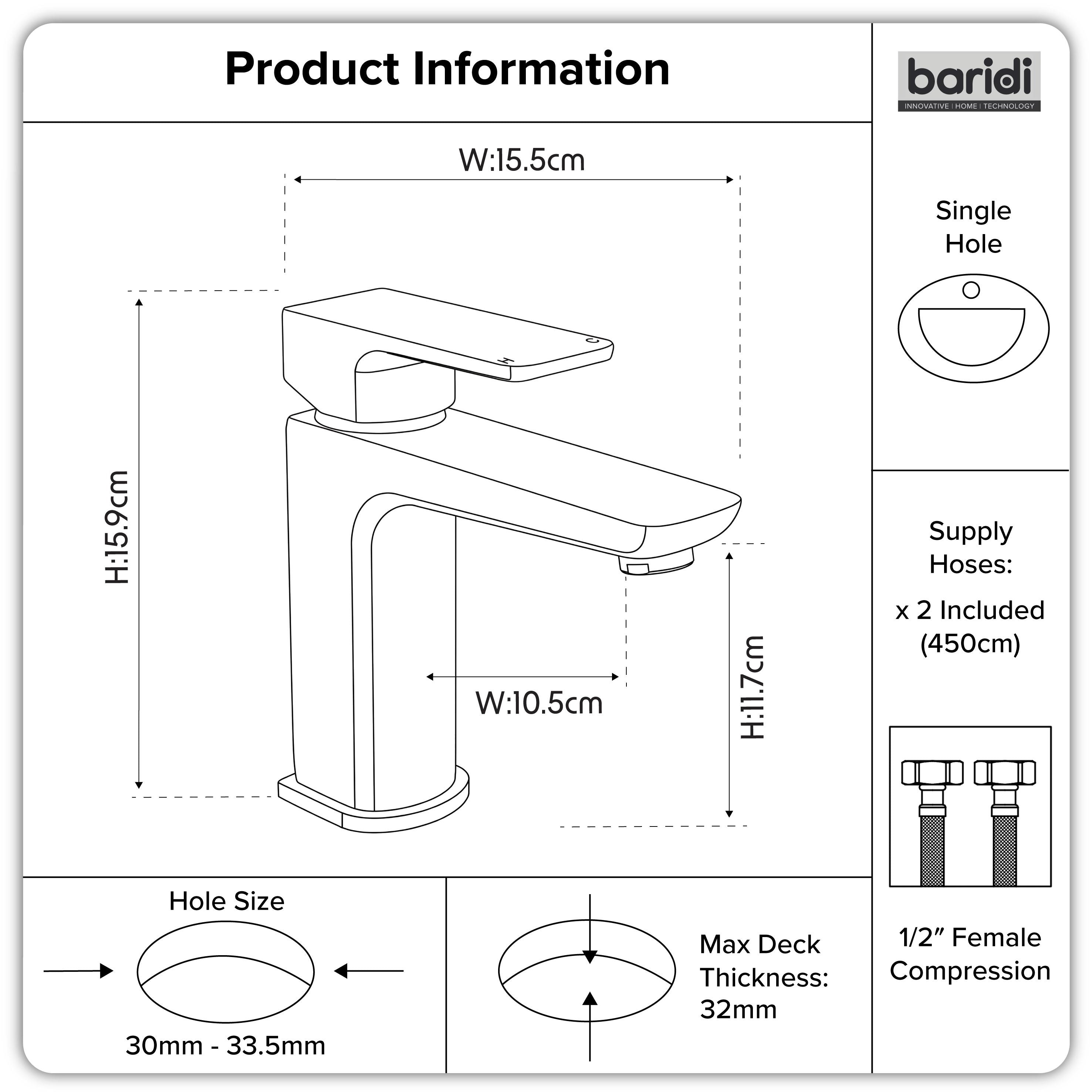 Baridi Basin Mixer Tap with Clicker Waste, Chrome - DH392