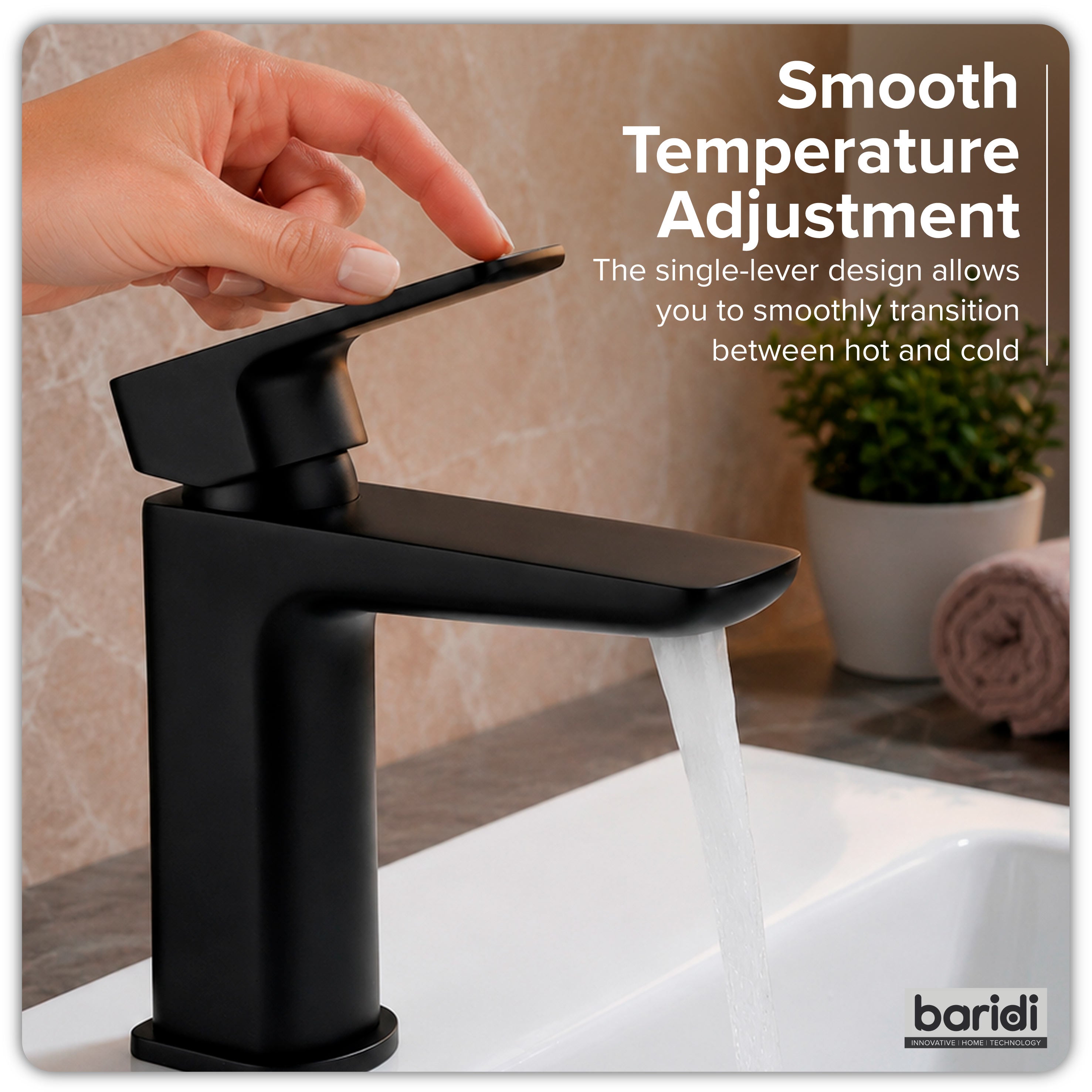 Baridi Basin Mixer Tap with Clicker Waste, Matt Black - DH393