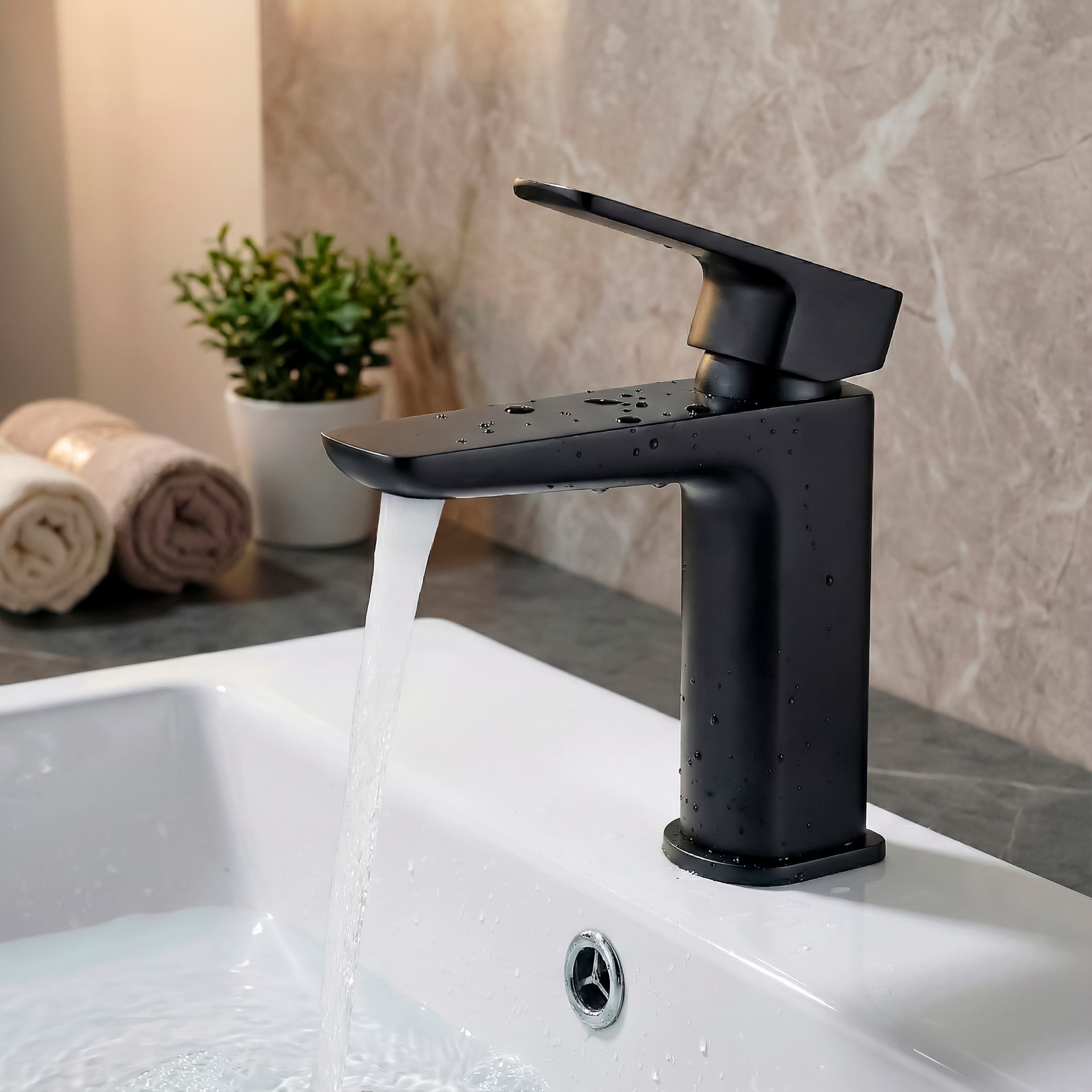 Baridi Basin Mixer Tap with Clicker Waste, Matt Black - DH393