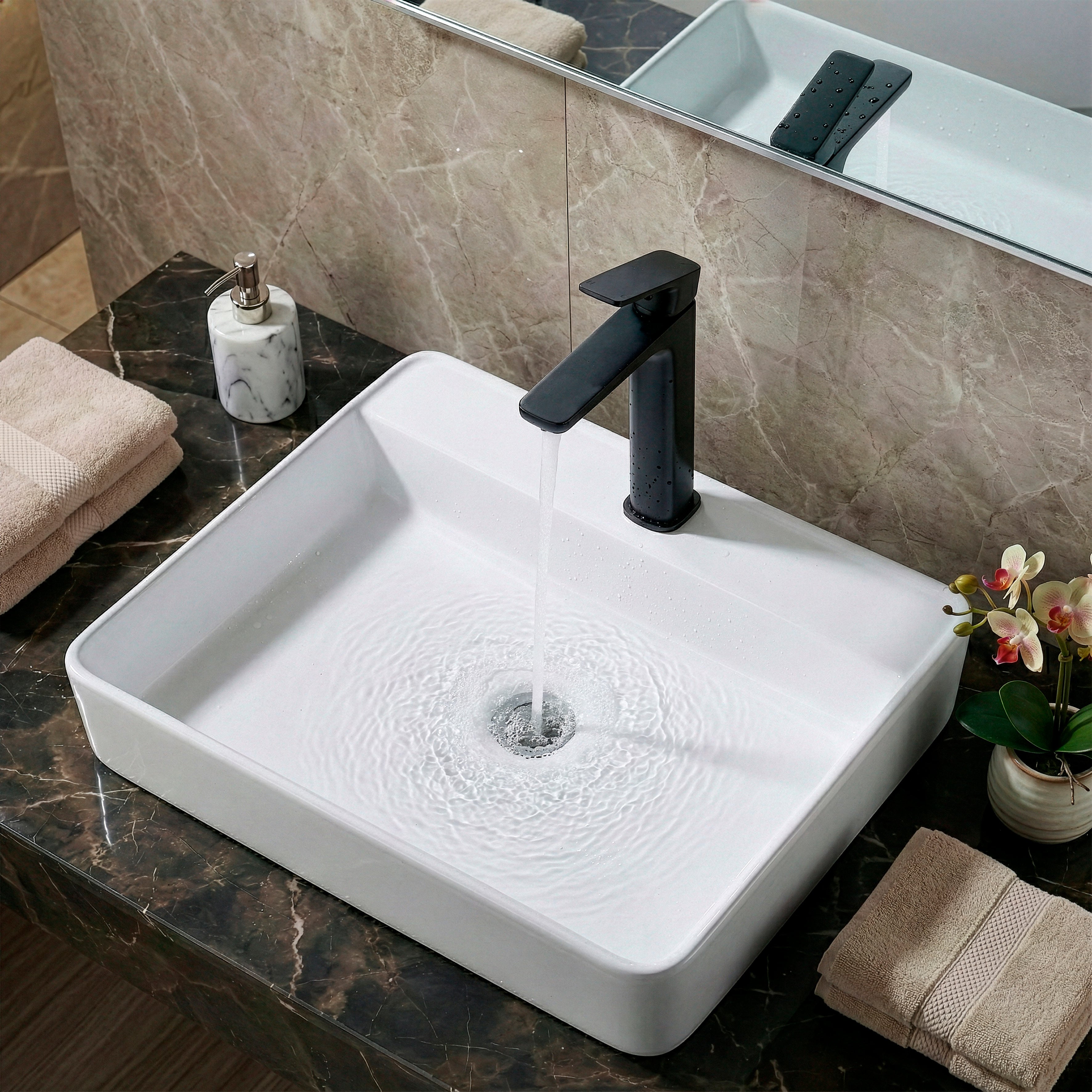 Baridi High Basin Mixer Tap with Clicker Waste, Matt Black - DH395