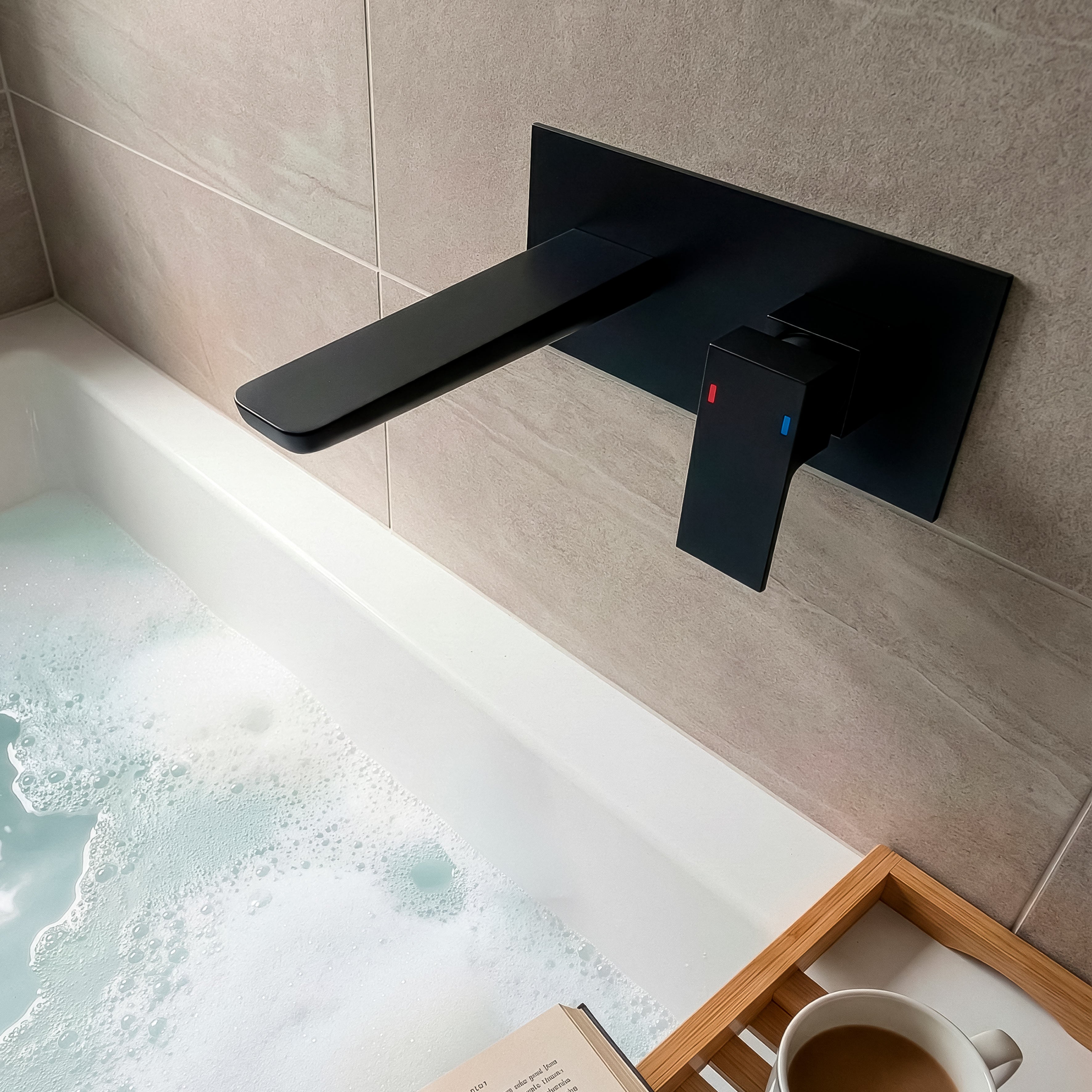 Baridi Wall Mounting Basin Mixer Tap, Square, Matt Black - DH397