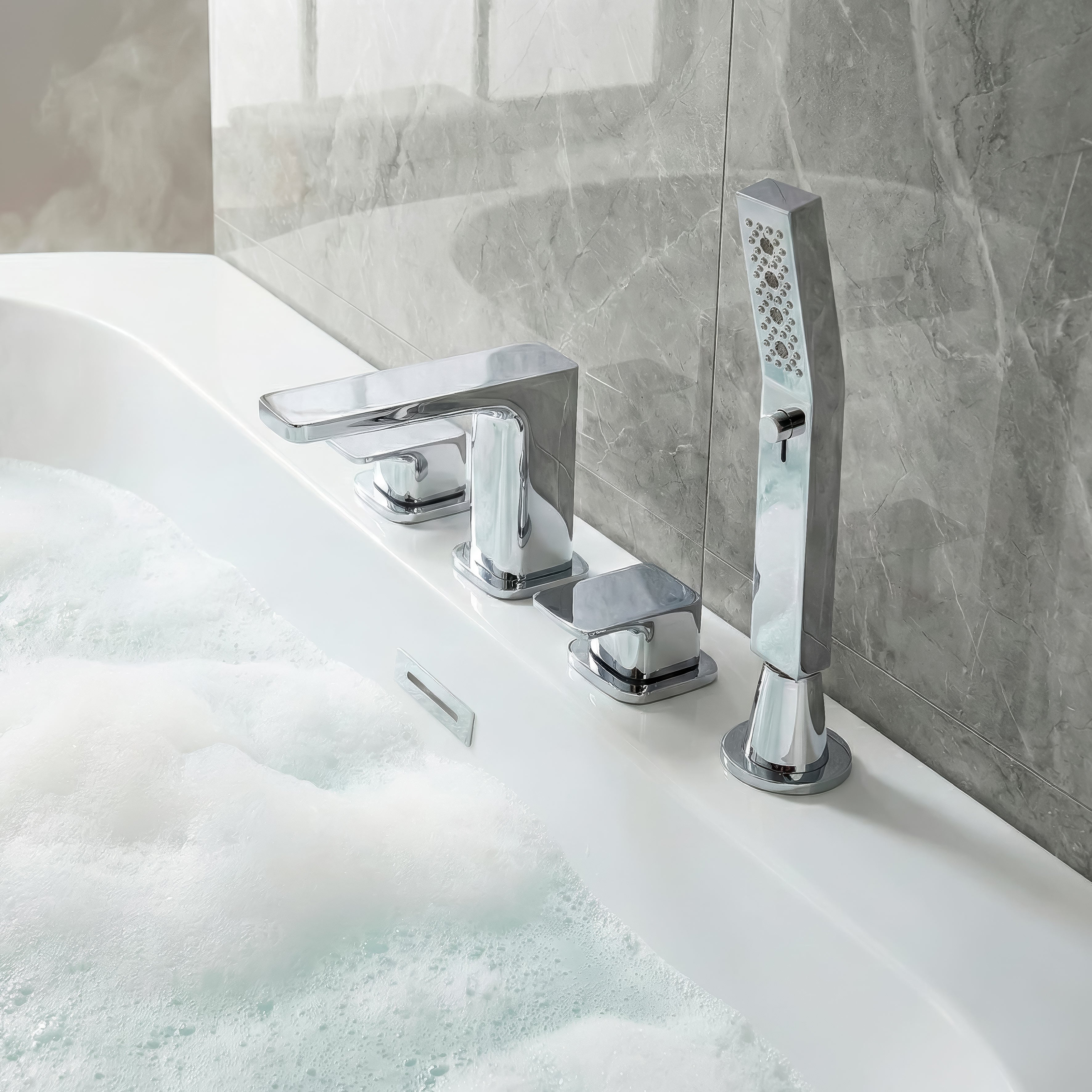 Baridi Bath Mounting 4-Hole Mixer Tap with Shower Head, Chrome - DH398