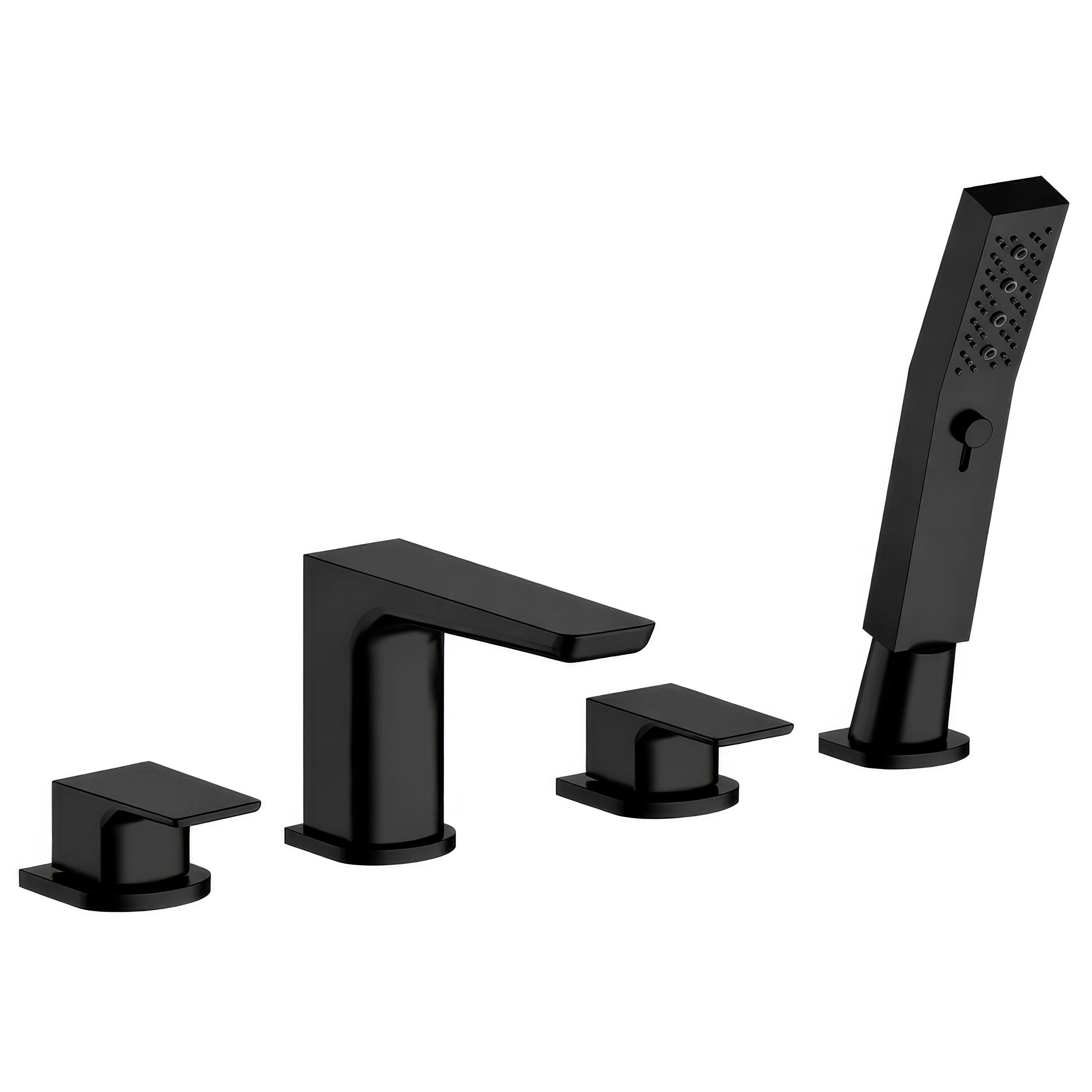 Baridi Bath Mounting 4-Hole Mixer Tap with Shower Head, Matt Black - DH399