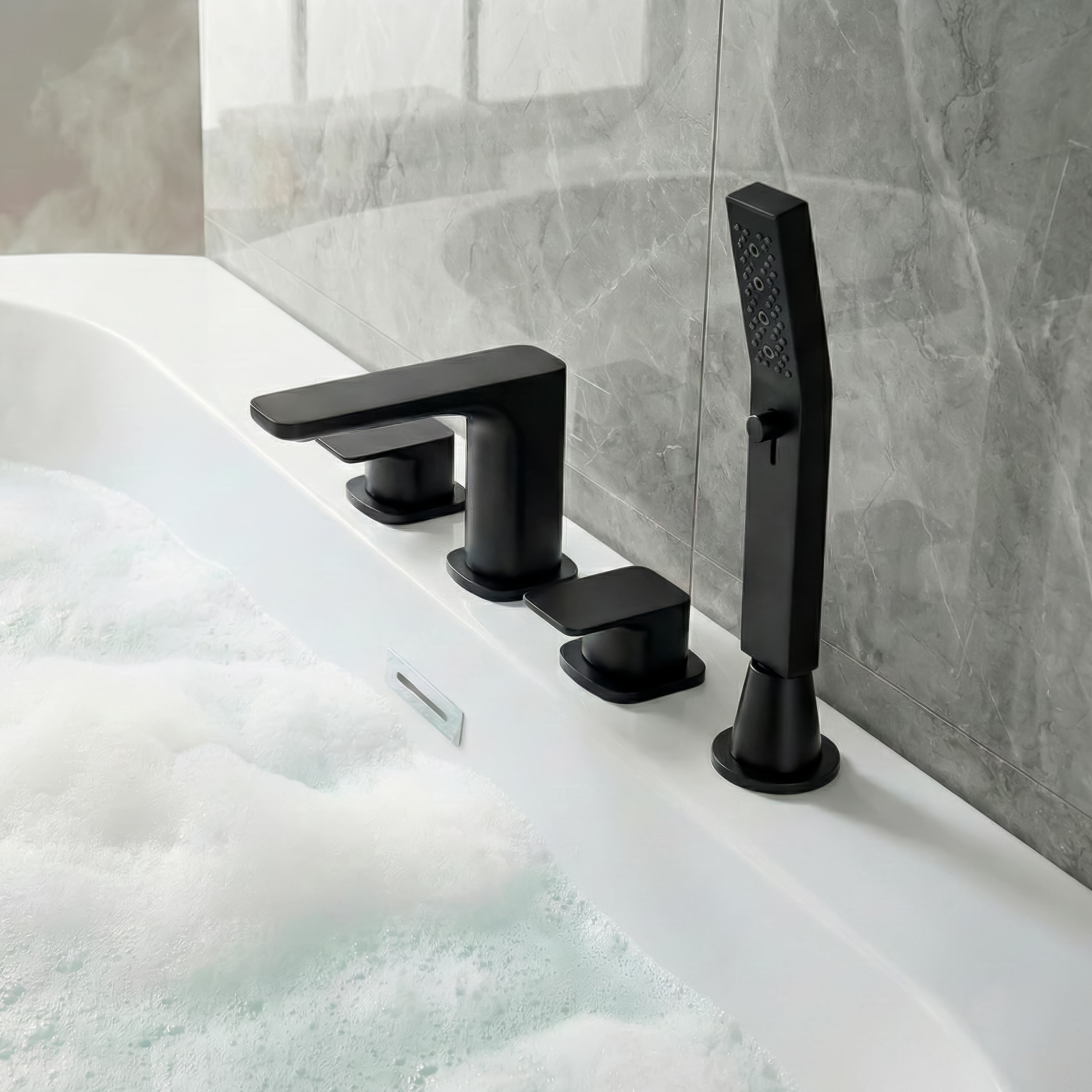 Baridi Bath Mounting 4-Hole Mixer Tap with Shower Head, Matt Black - DH399