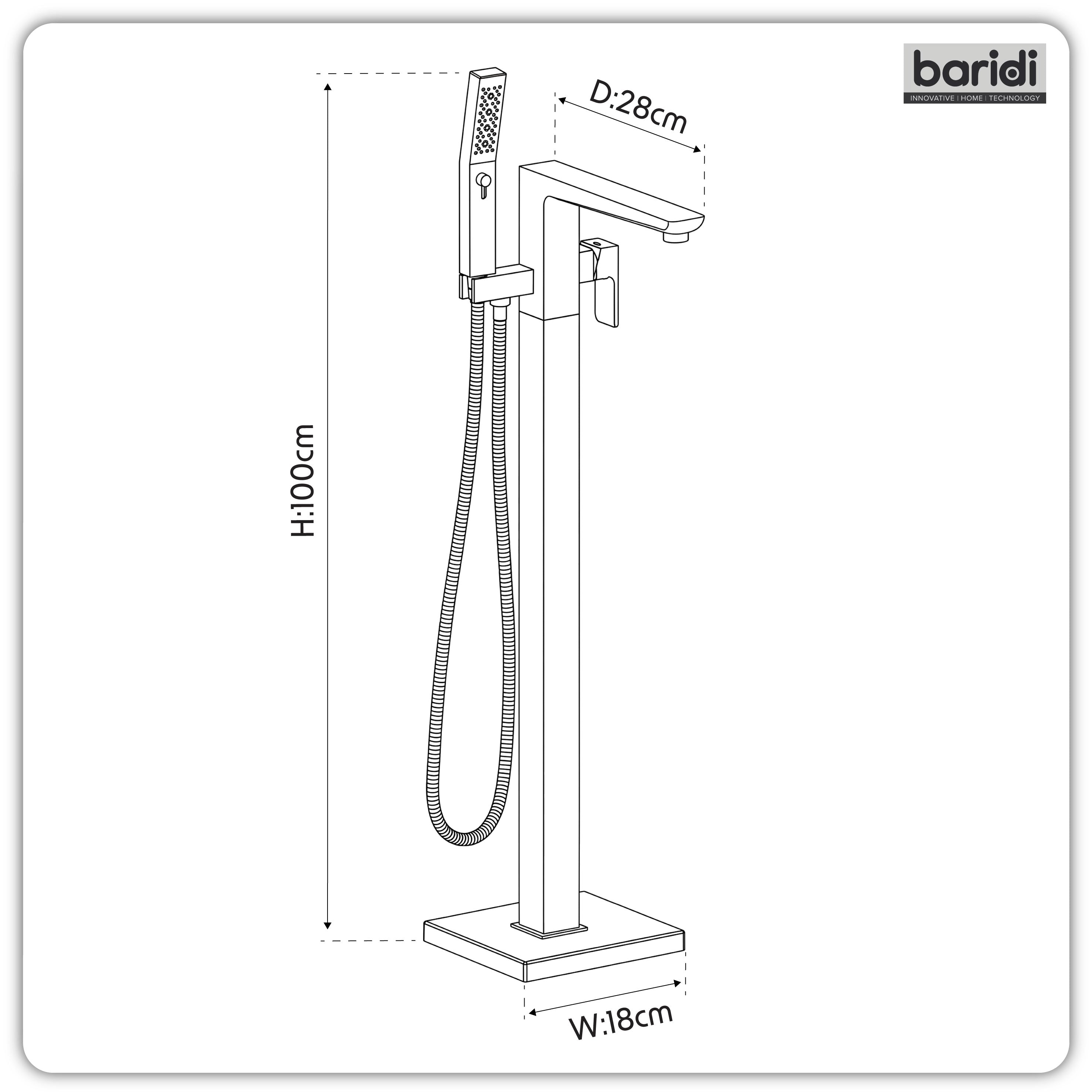Baridi Freestanding Bath Mixer Tap with Shower, Chrome - DH400