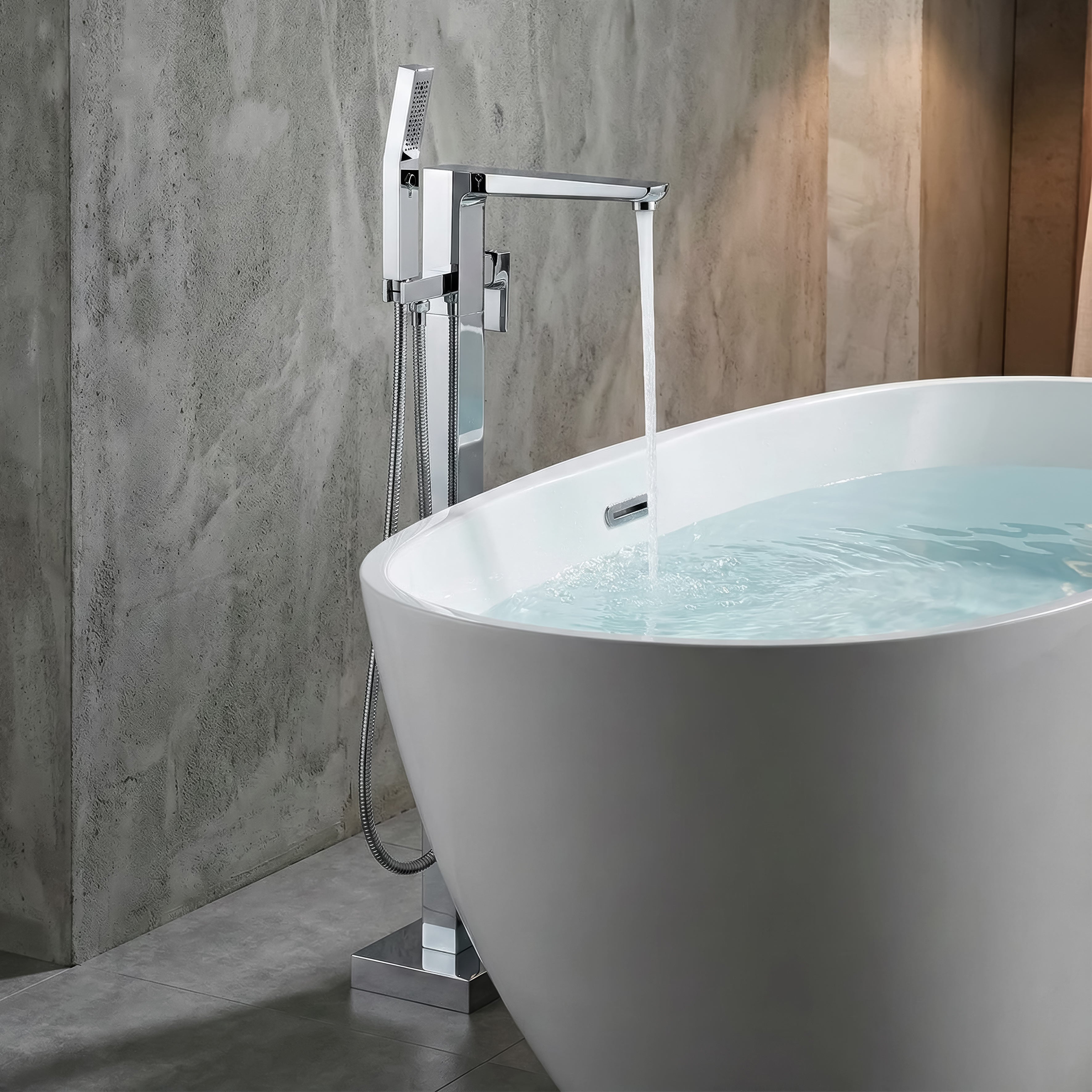 Baridi Freestanding Bath Mixer Tap with Shower, Chrome - DH400