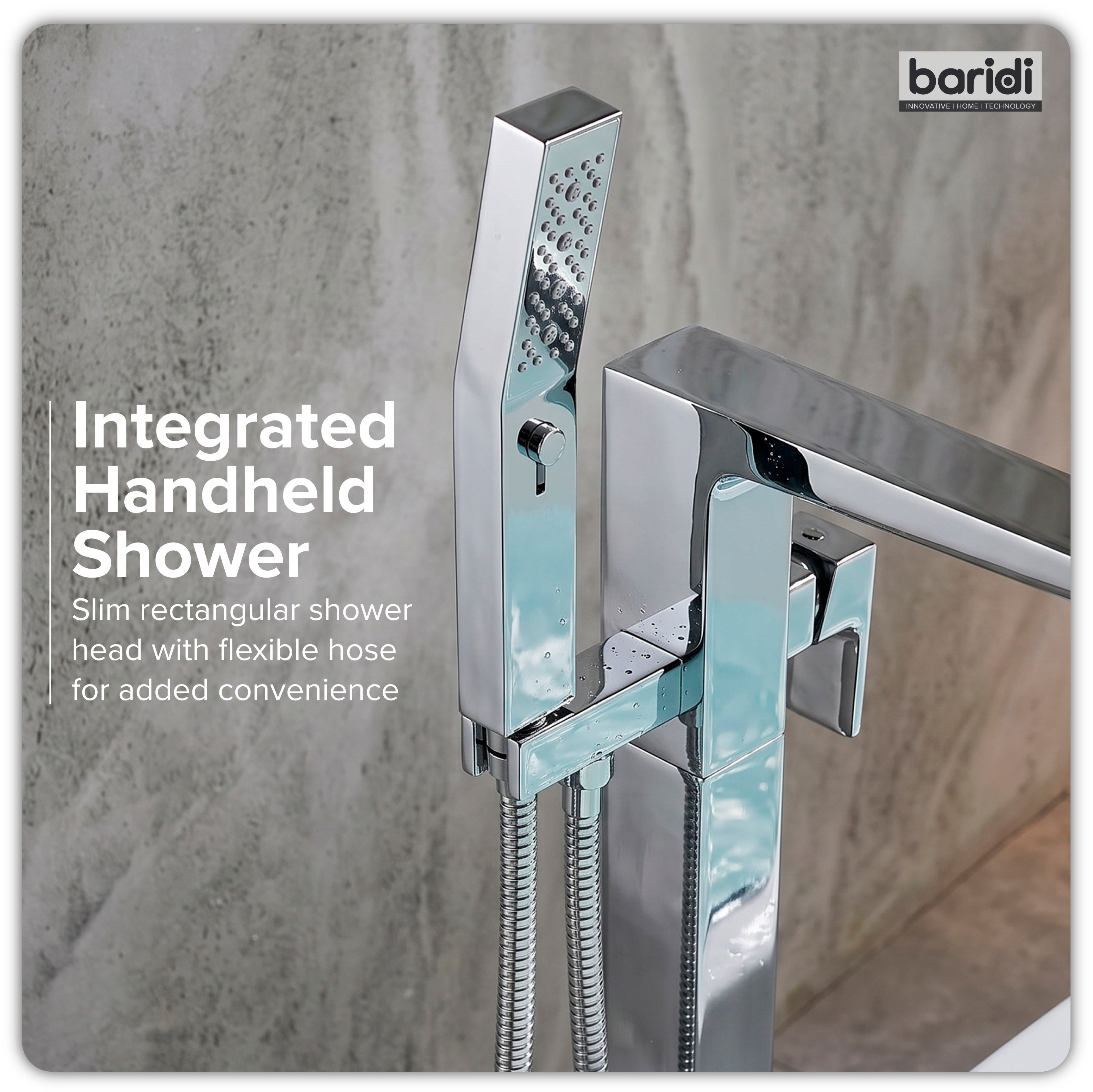 Baridi Freestanding Bath Mixer Tap with Shower, Chrome - DH400