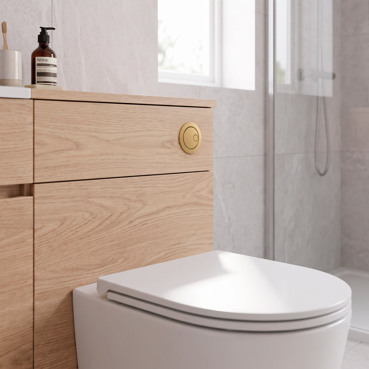 Baridi Brushed Brass Flush Button for Cabinet-Style Cistern - DH411
