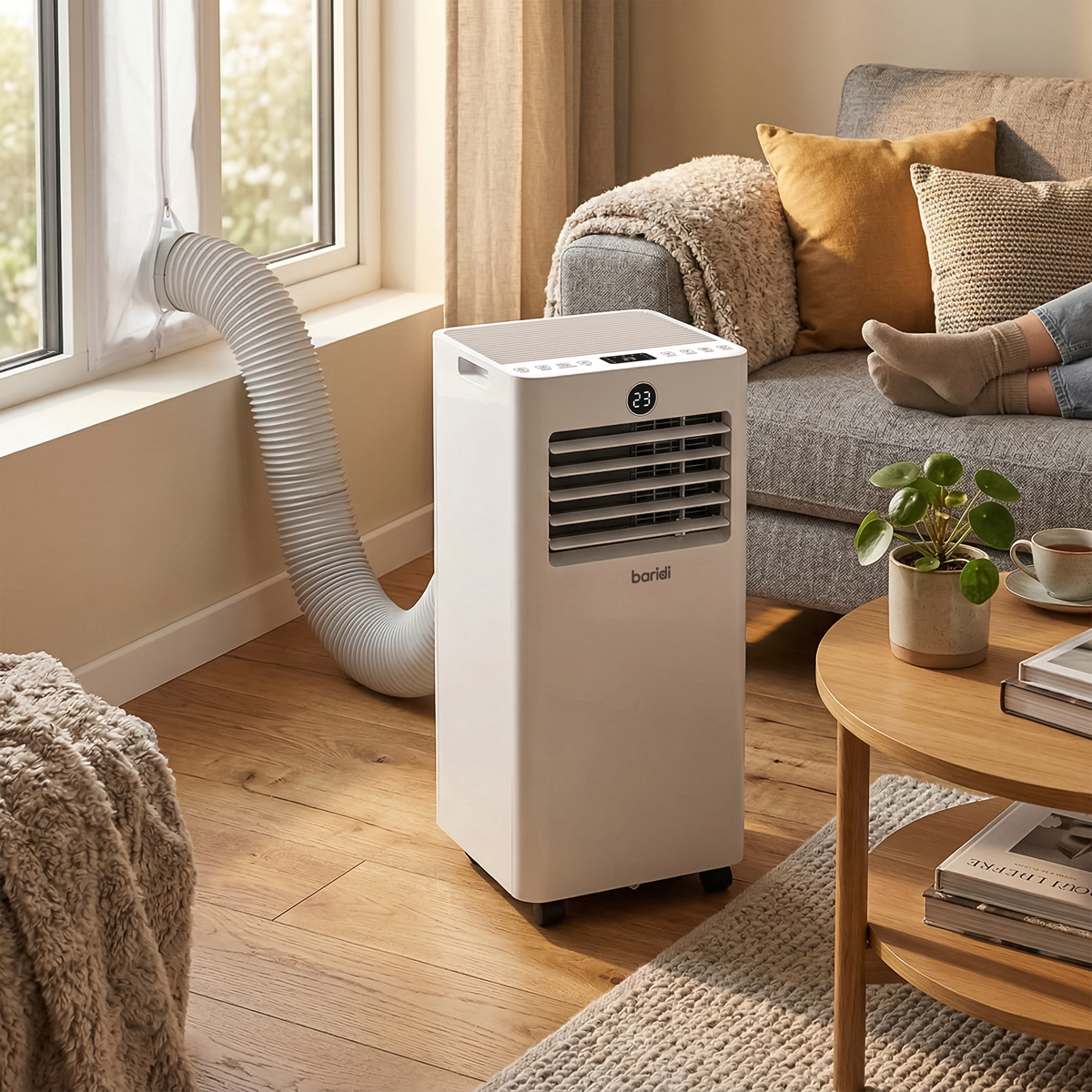 Baridi 5-in-1 Portable Air Conditioning Unit with Window Sealing Kit 9,000Btu/hr, TUYA App & Wi-Fi Control, White - DH414