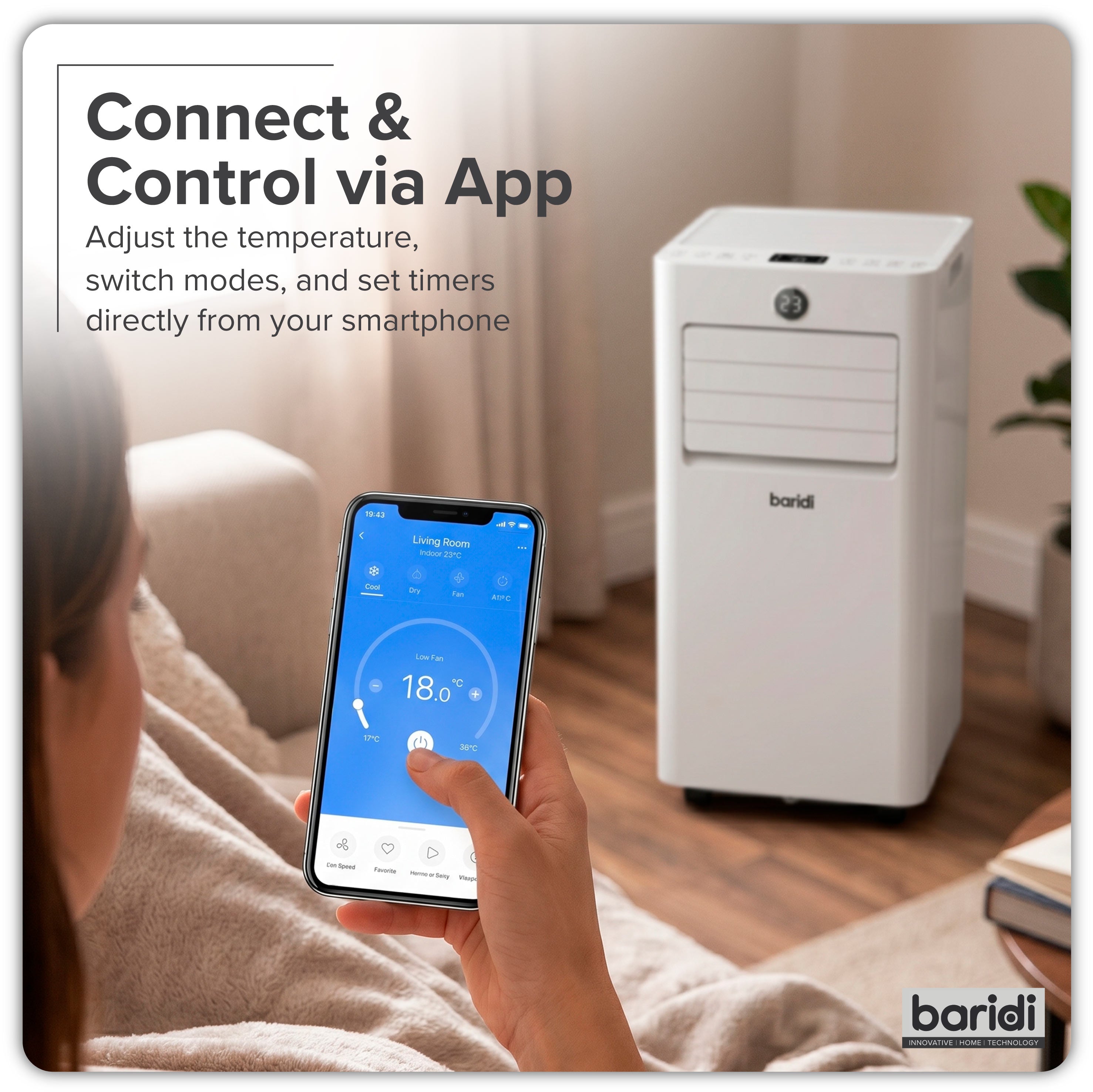 Baridi 5-in-1 Portable Air Conditioning Unit with Window Sealing Kit 9,000Btu/hr, TUYA App & Wi-Fi Control, White - DH414