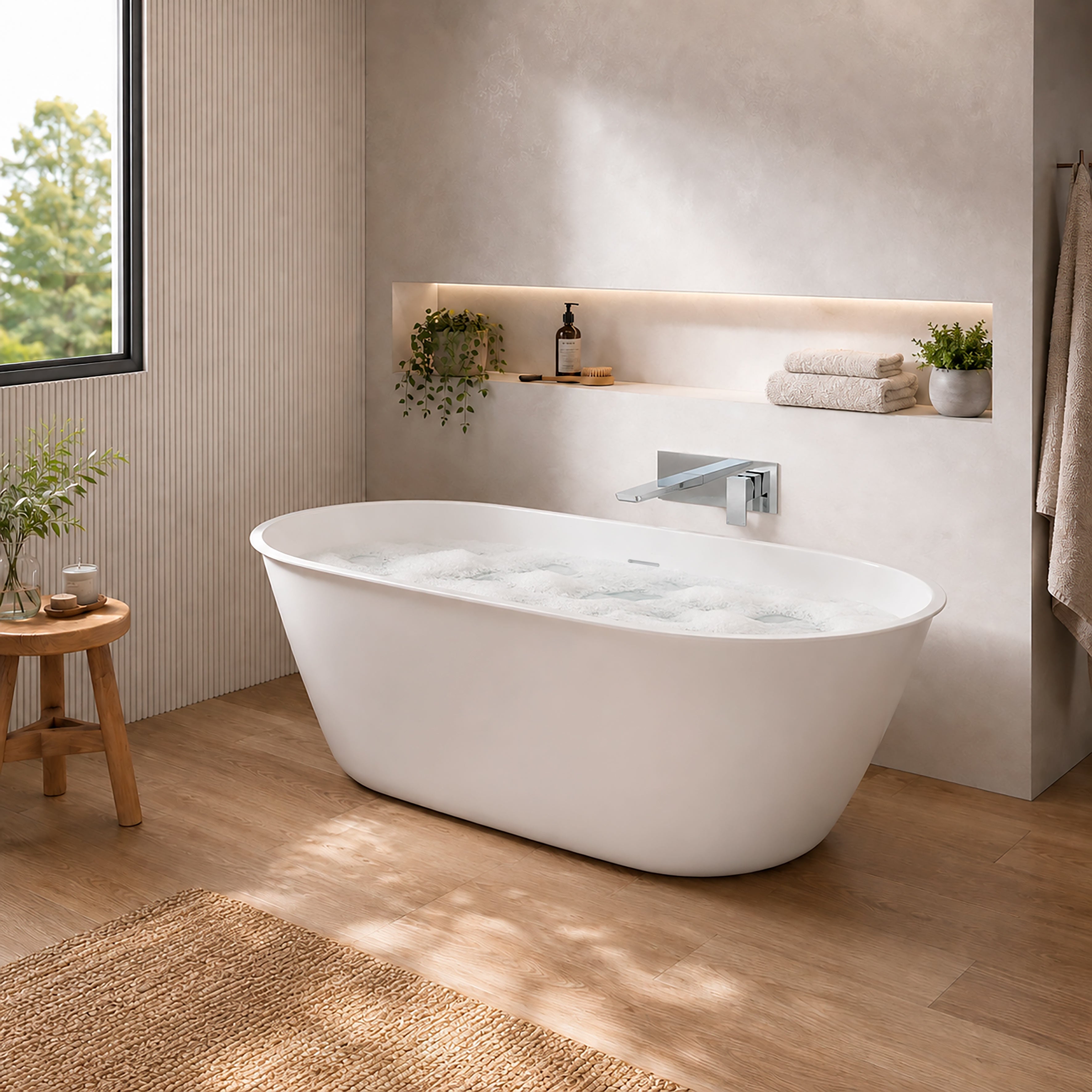 Baridi Double-Ended Slim Rim Bath with Overflow System 140cm, Gloss White - DH415