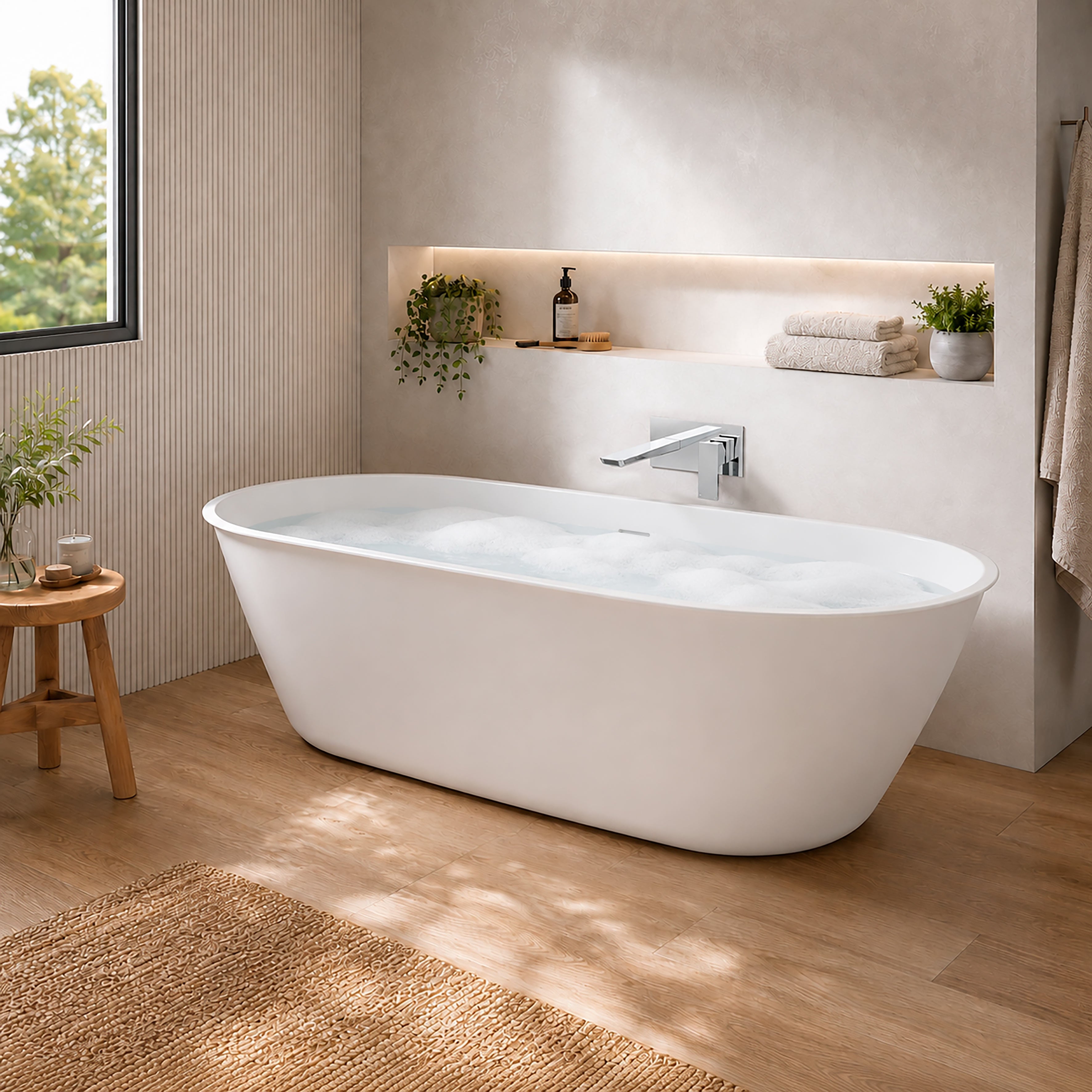 Baridi Double-Ended Slim Rim Bath with Overflow System 170cm, Gloss White - DH418