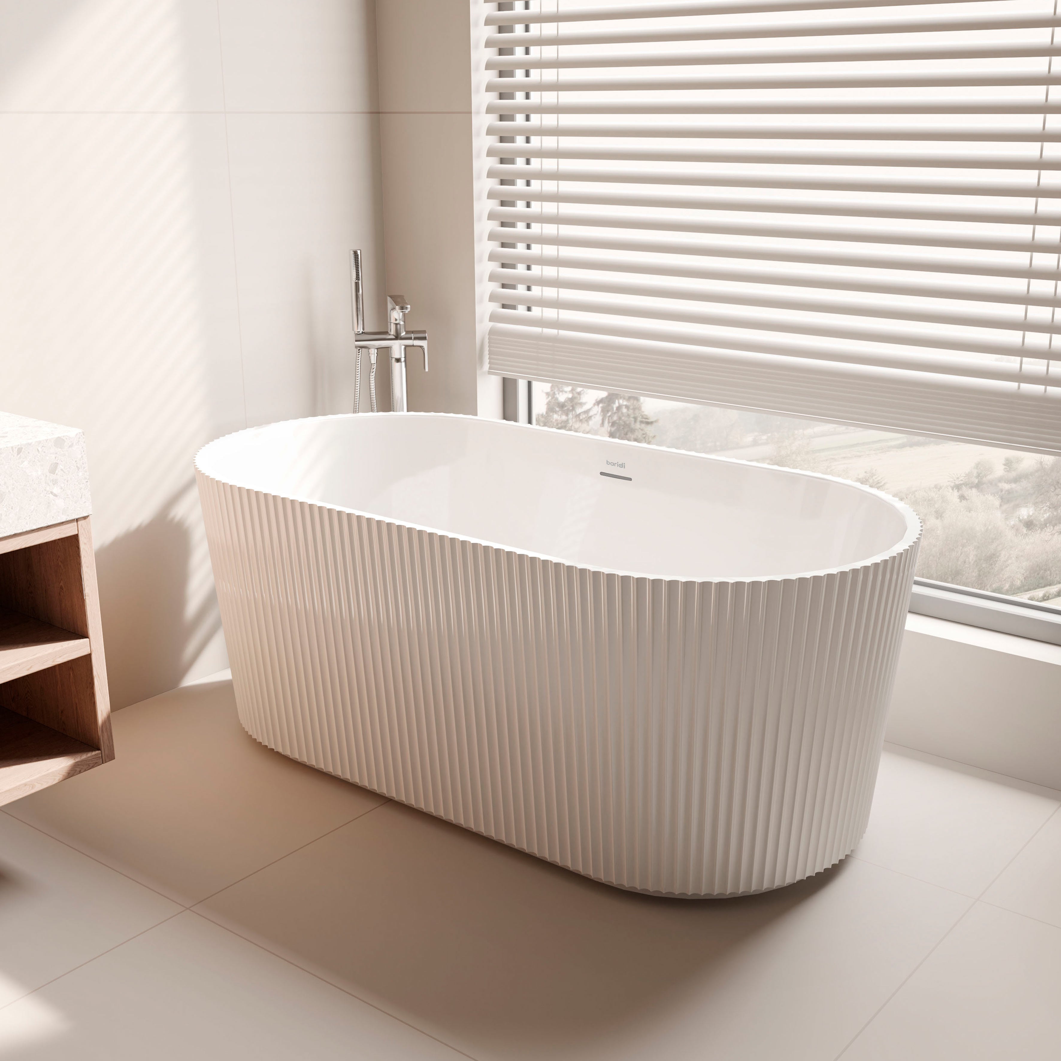 Baridi Double-Ended Fluted Design Bath with Slim Rim 150cm, Gloss White - DH419