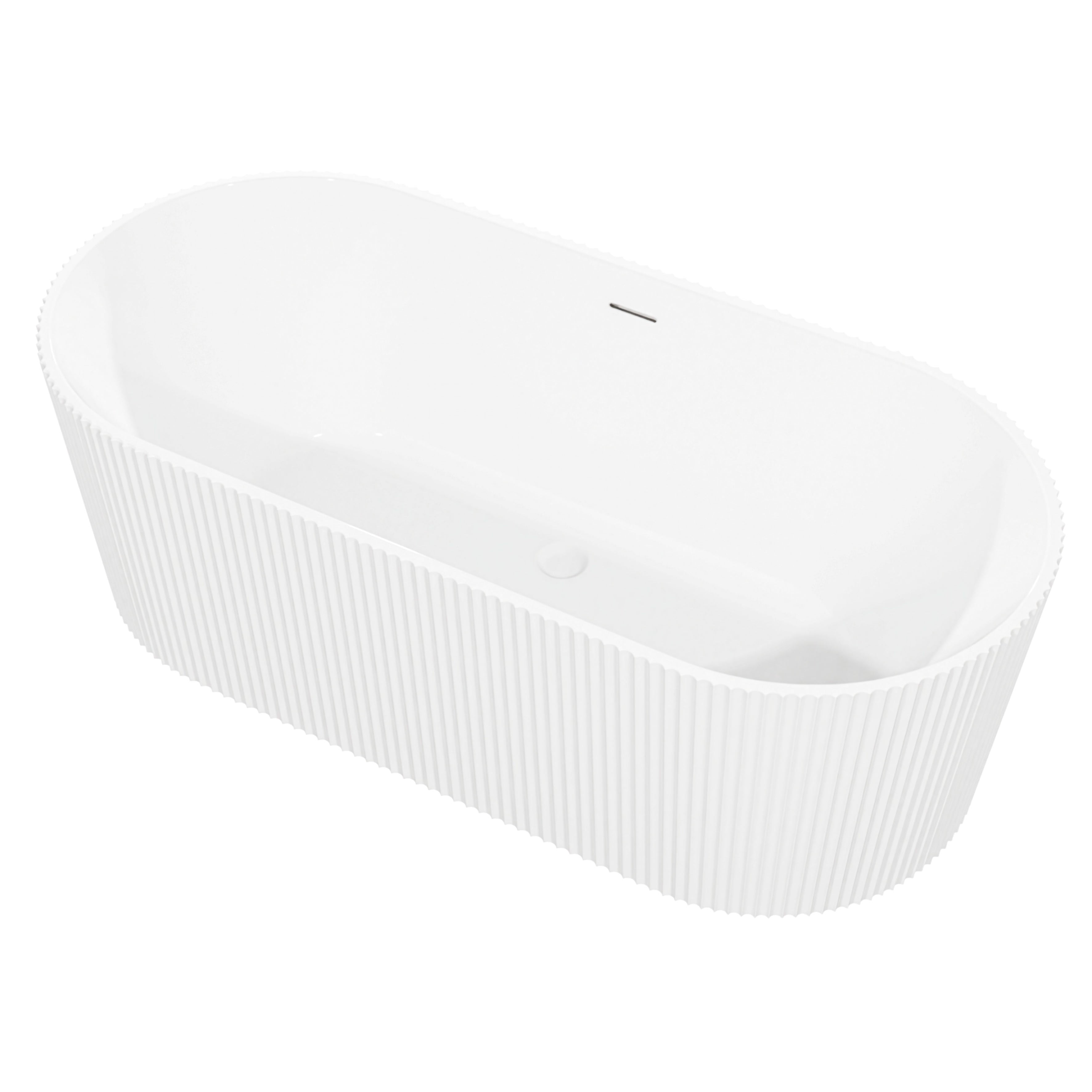 Baridi Double-Ended Fluted Design Bath with Slim Rim 168cm, Gloss White - DH420