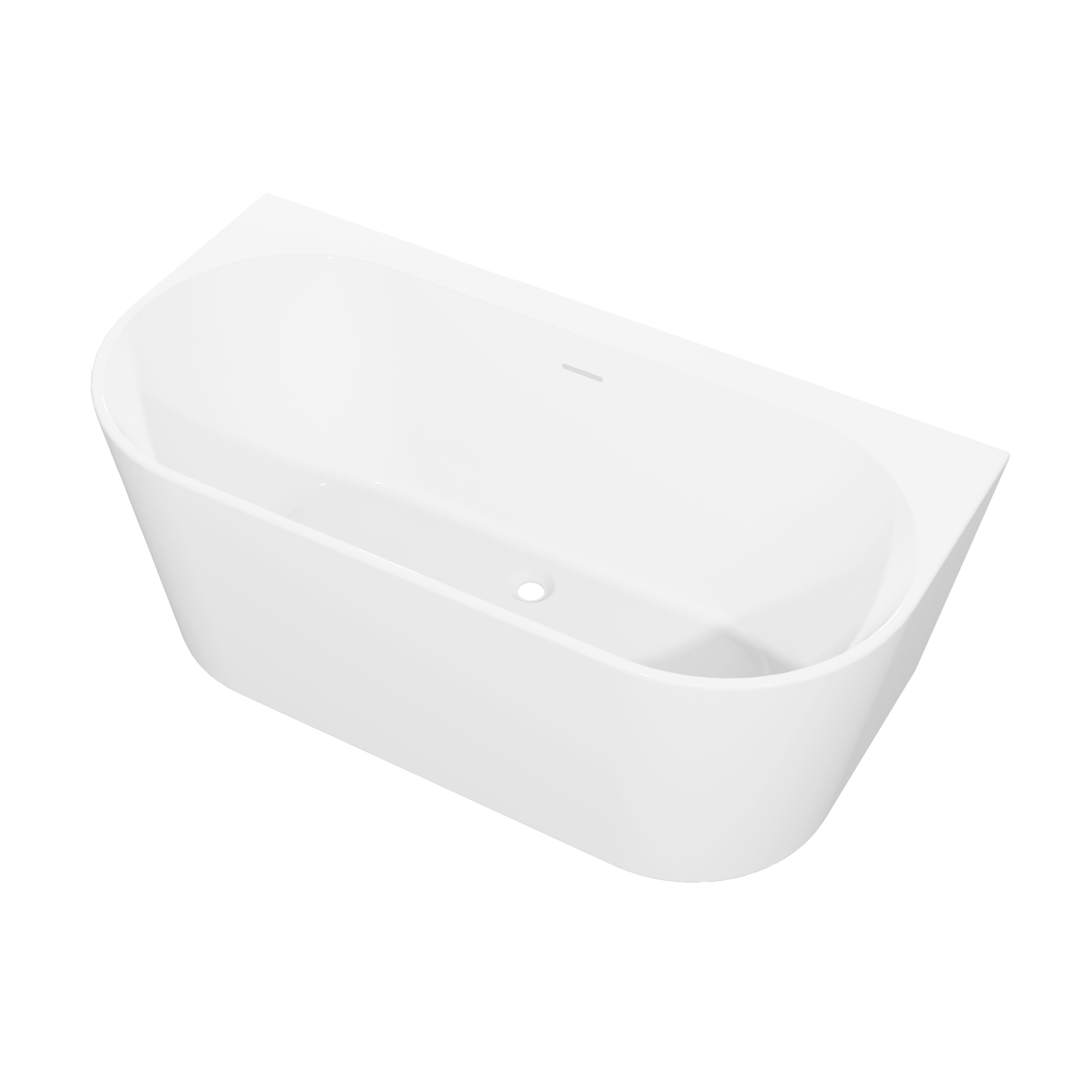 Baridi Back-to-Wall Slim Rim Bath with Overflow System 150cm, Gloss White - DH421