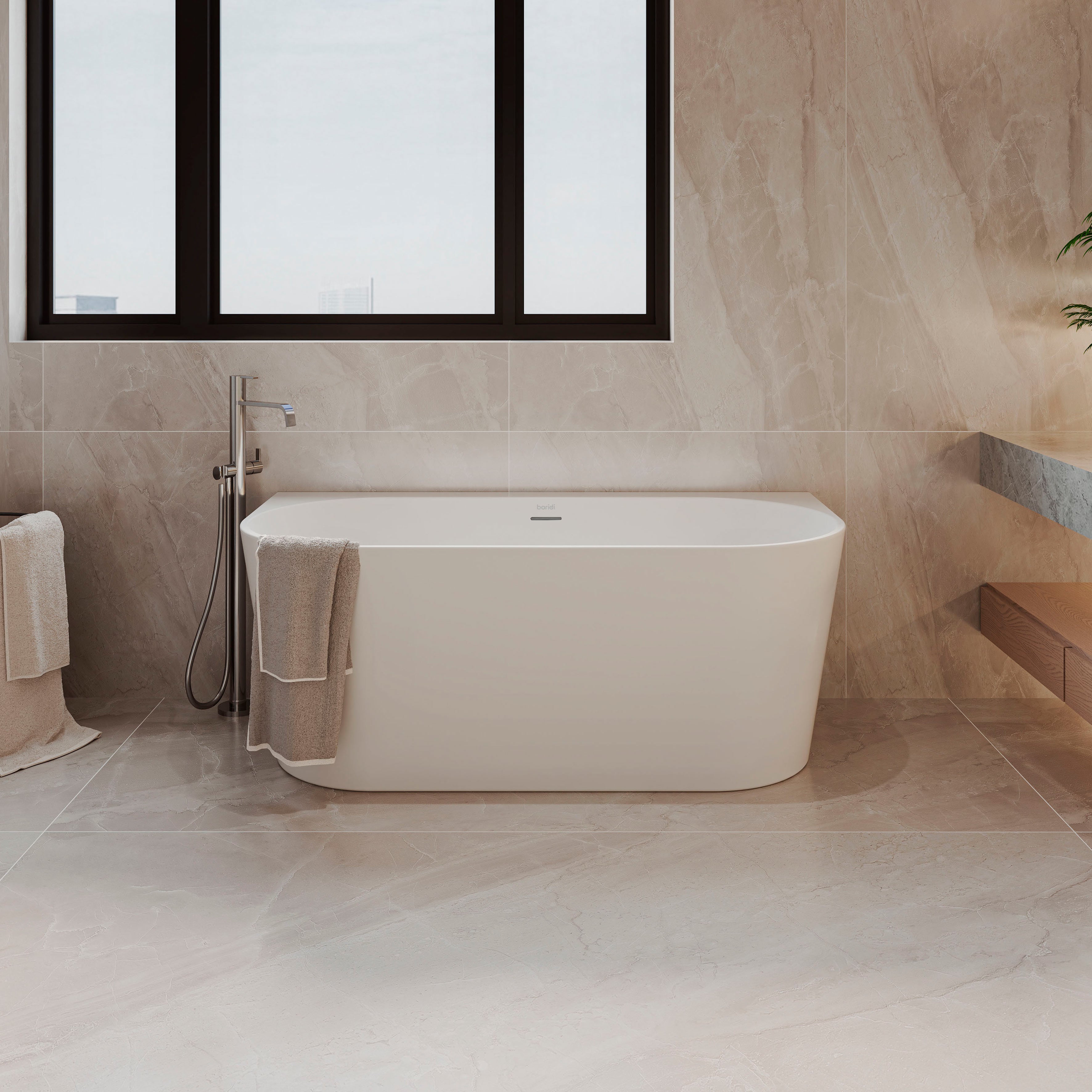 Baridi Back-to-Wall Slim Rim Bath with Overflow System 170cm, Gloss White - DH422