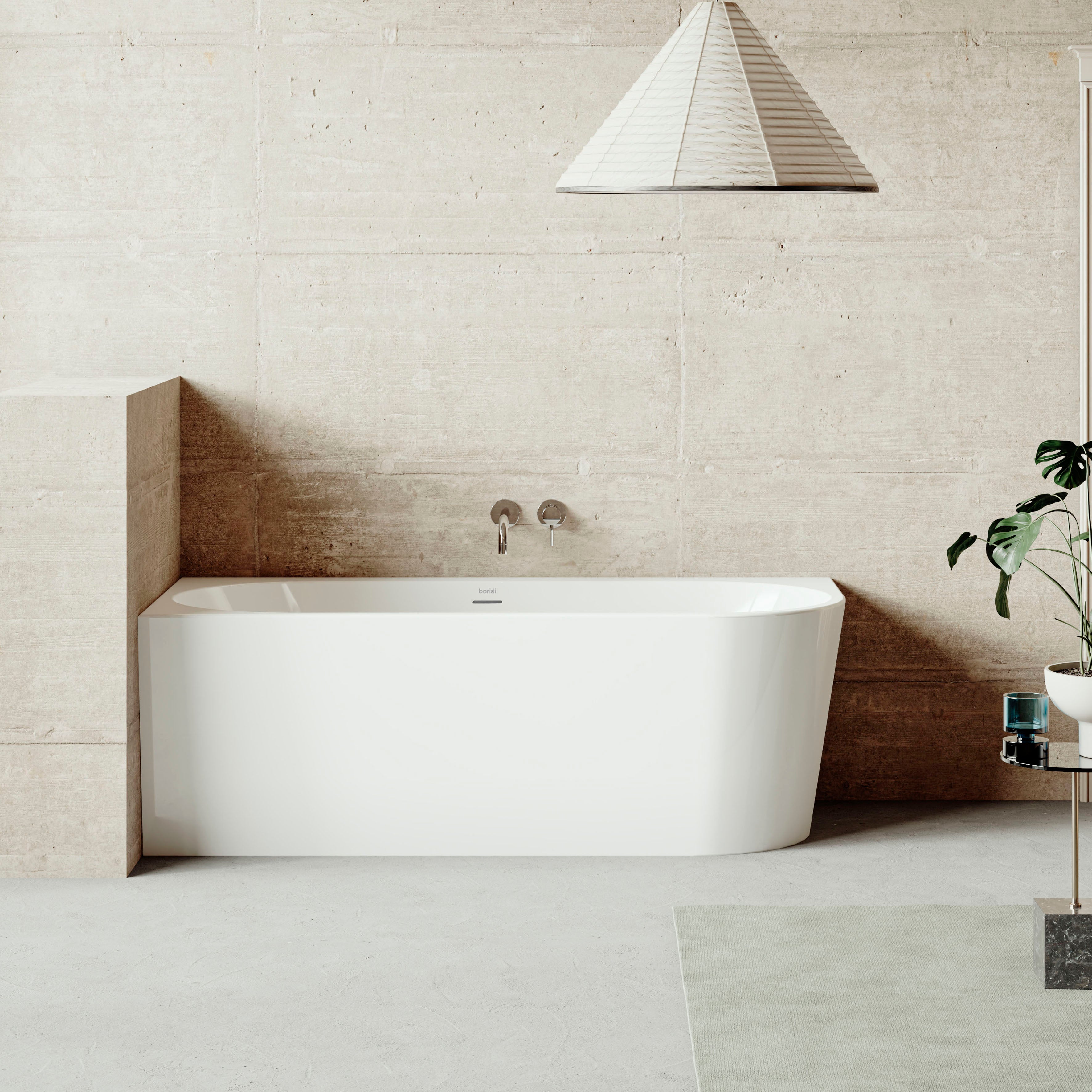 Baridi Left-Hand Corner Slim Rim Bath with Overflow System 150cm, Gloss White - DH423