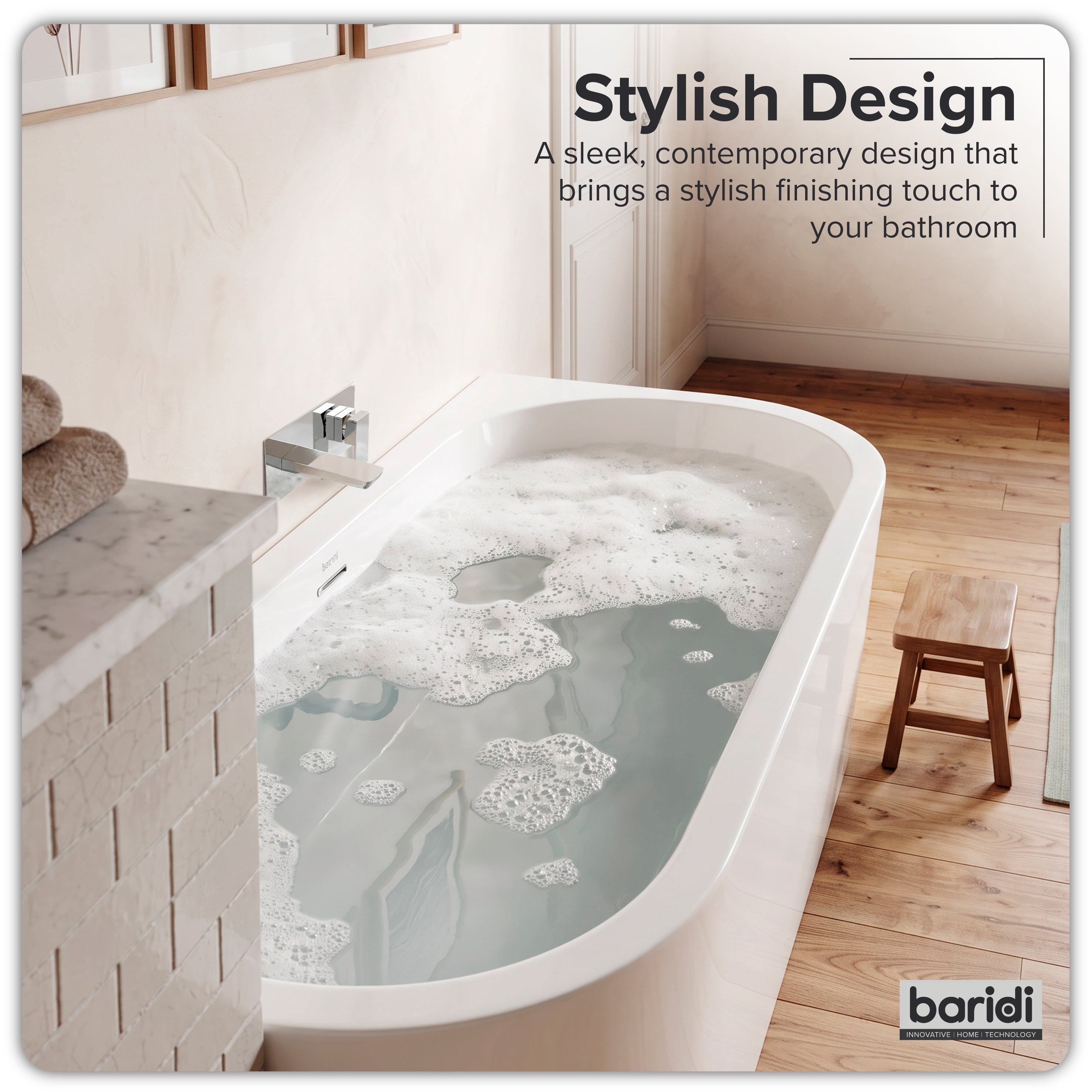 Baridi Left-Hand Corner Slim Rim Bath with Overflow System 150cm, Gloss White - DH423