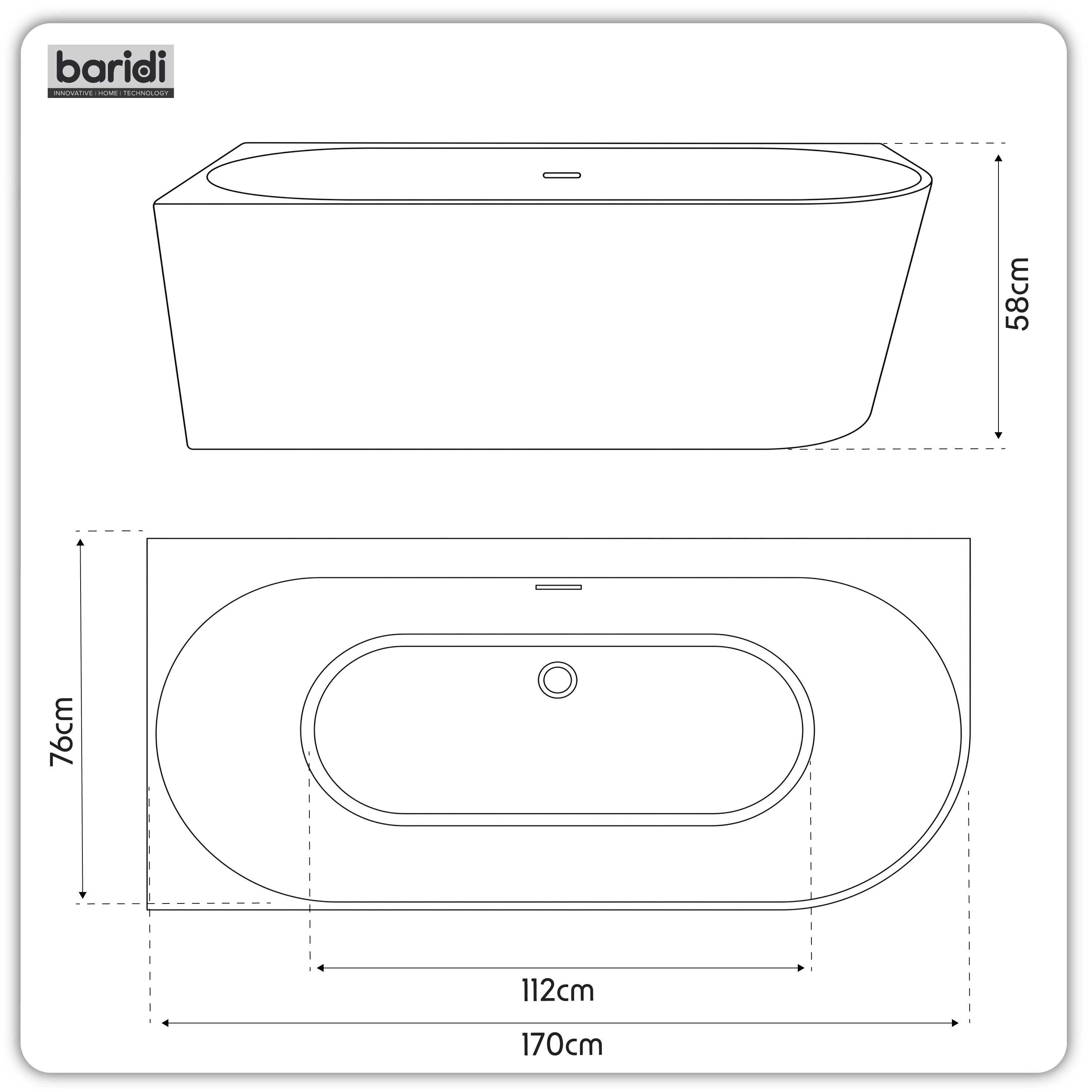 Baridi Left-Hand Corner Slim Rim Bath with Overflow System 170cm, Gloss White - DH425