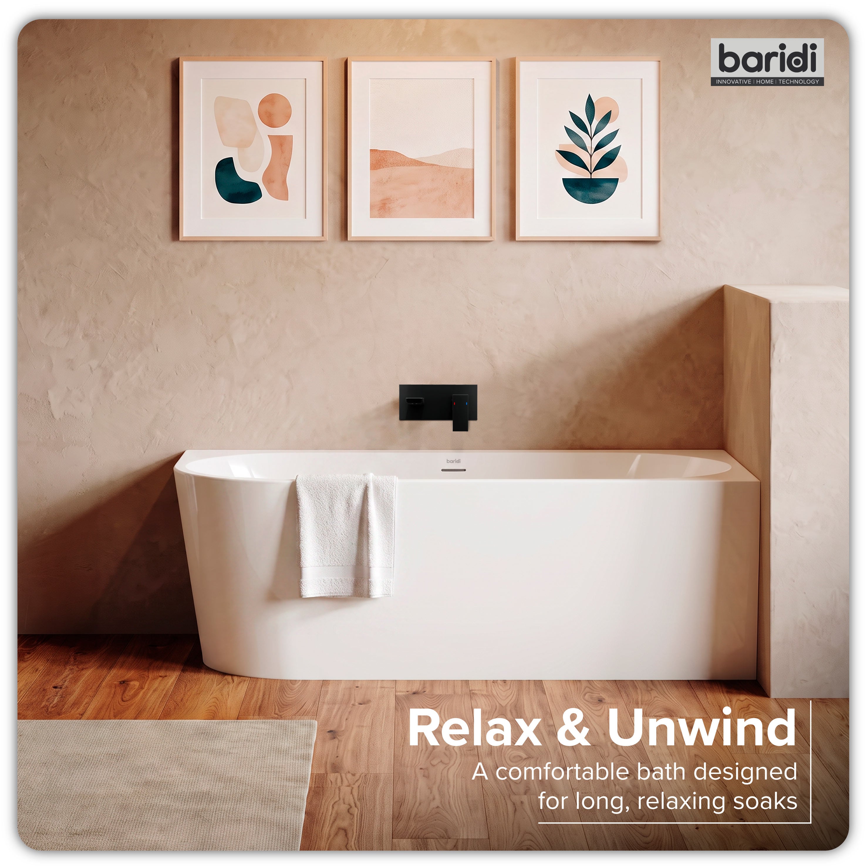 Baridi Right-Hand Corner Slim Rim Bath with Overflow System 150cm, Gloss White - DH426
