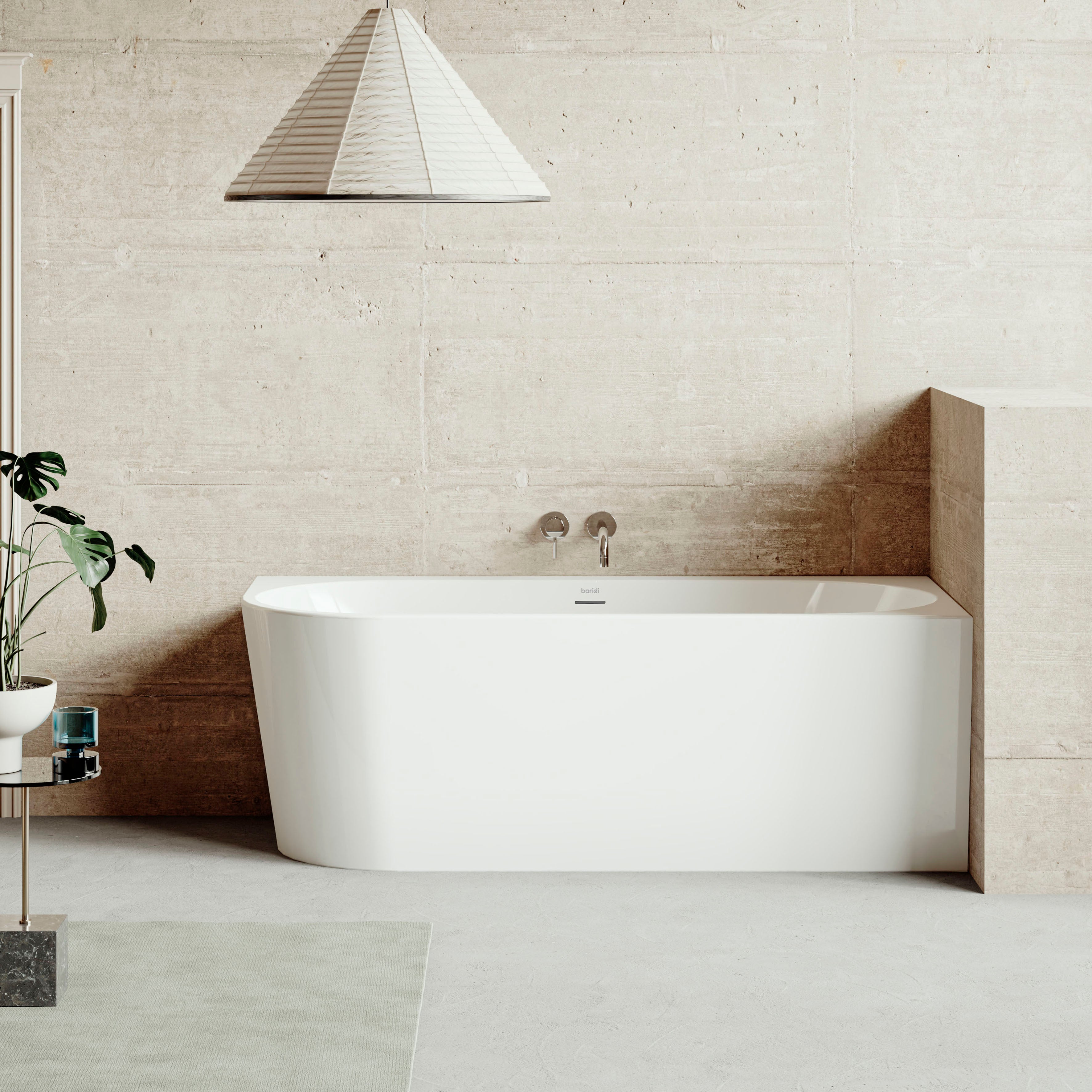 Baridi Right-Hand Corner Slim Rim Bath with Overflow System 160cm, Gloss White - DH427