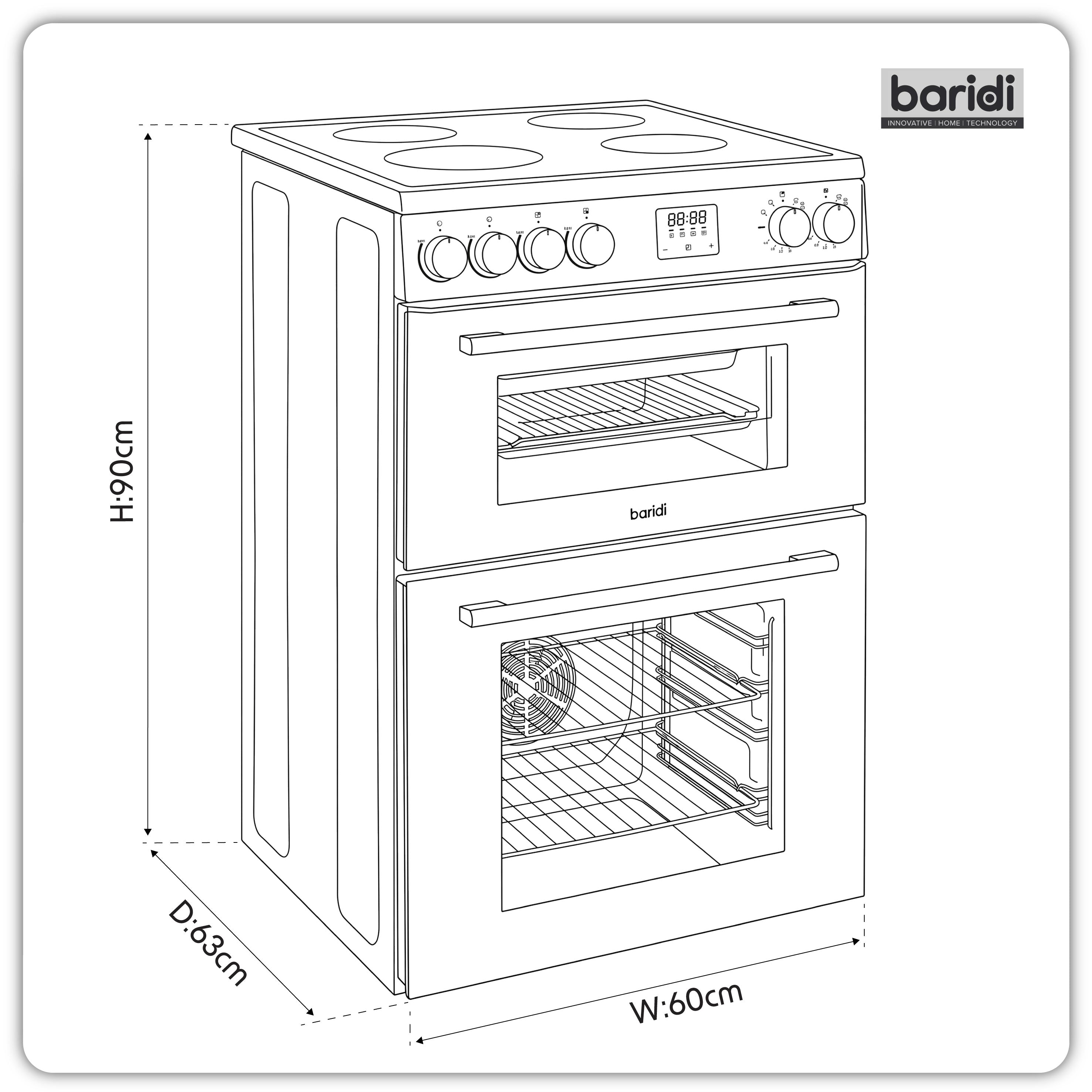 Baridi Freestanding Electric Cooker 60cm with 99L Double Cavity & 4 Zone Ceramic Hob, Black - DH429