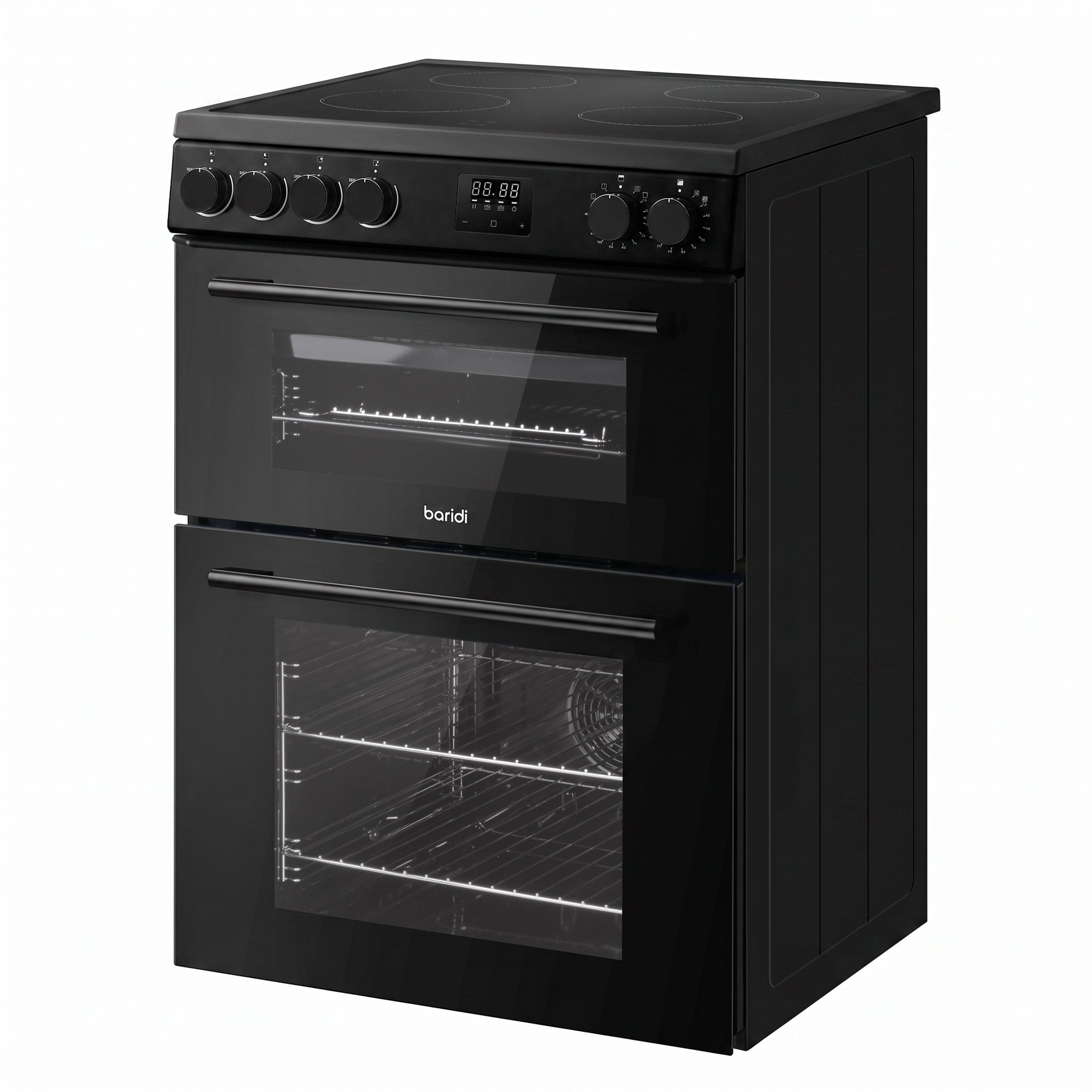 Baridi Freestanding Electric Cooker 60cm with 99L Double Cavity & 4 Zone Ceramic Hob, Black - DH429