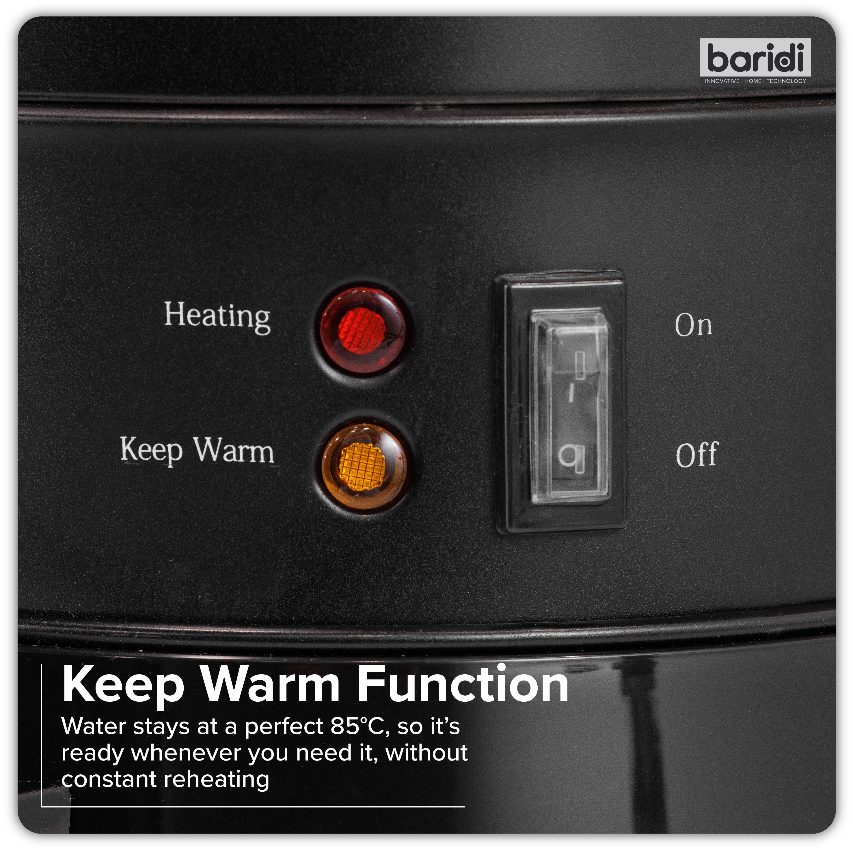 Baridi 20L Hot Water Boiler/Tea Urn with Drip Tray, Keep Warm Function and Water Gauge, Black - DH431