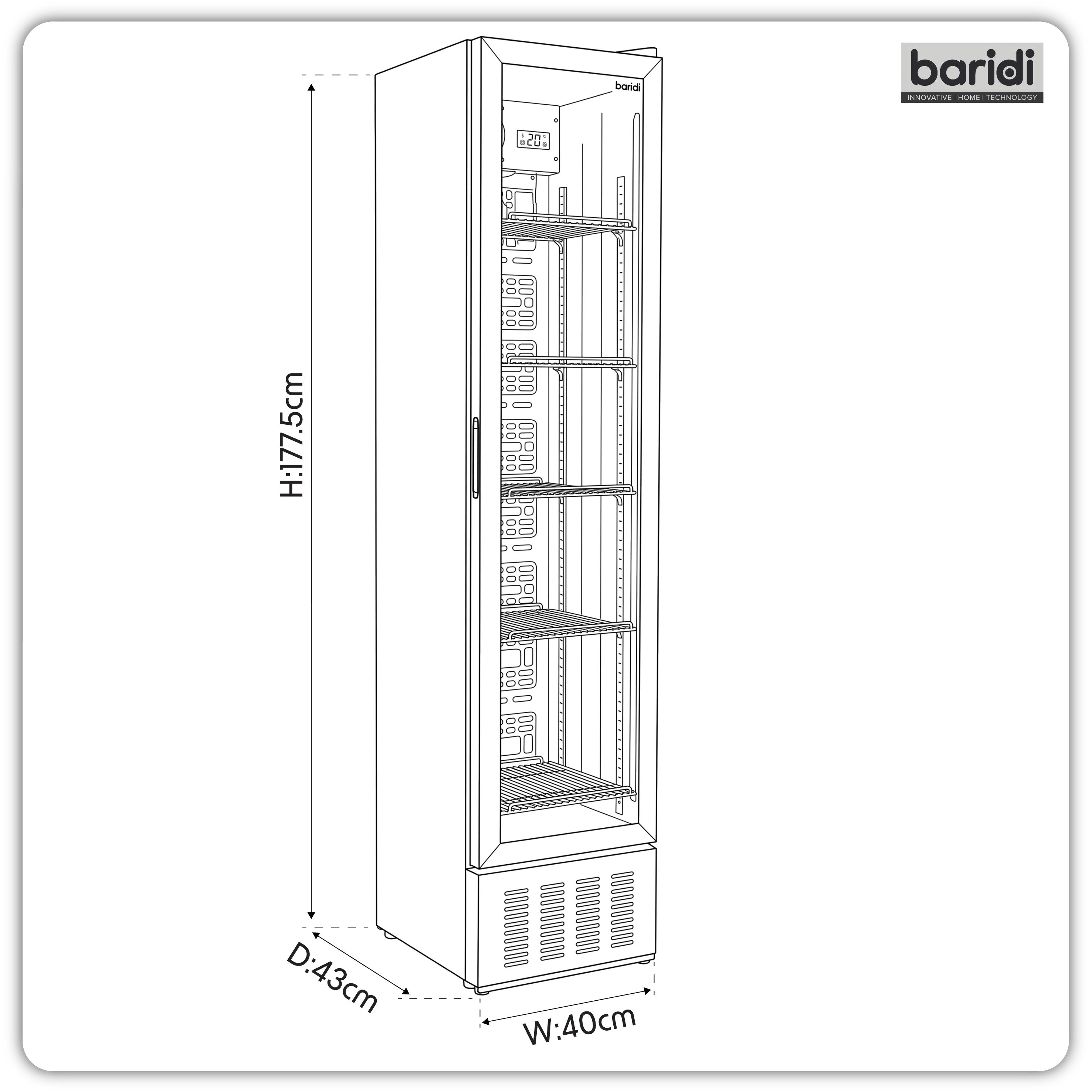 Baridi Tall Drinks/Bar Fridge with Digital Controls & Auto Defrost 160L, Black - DH440
