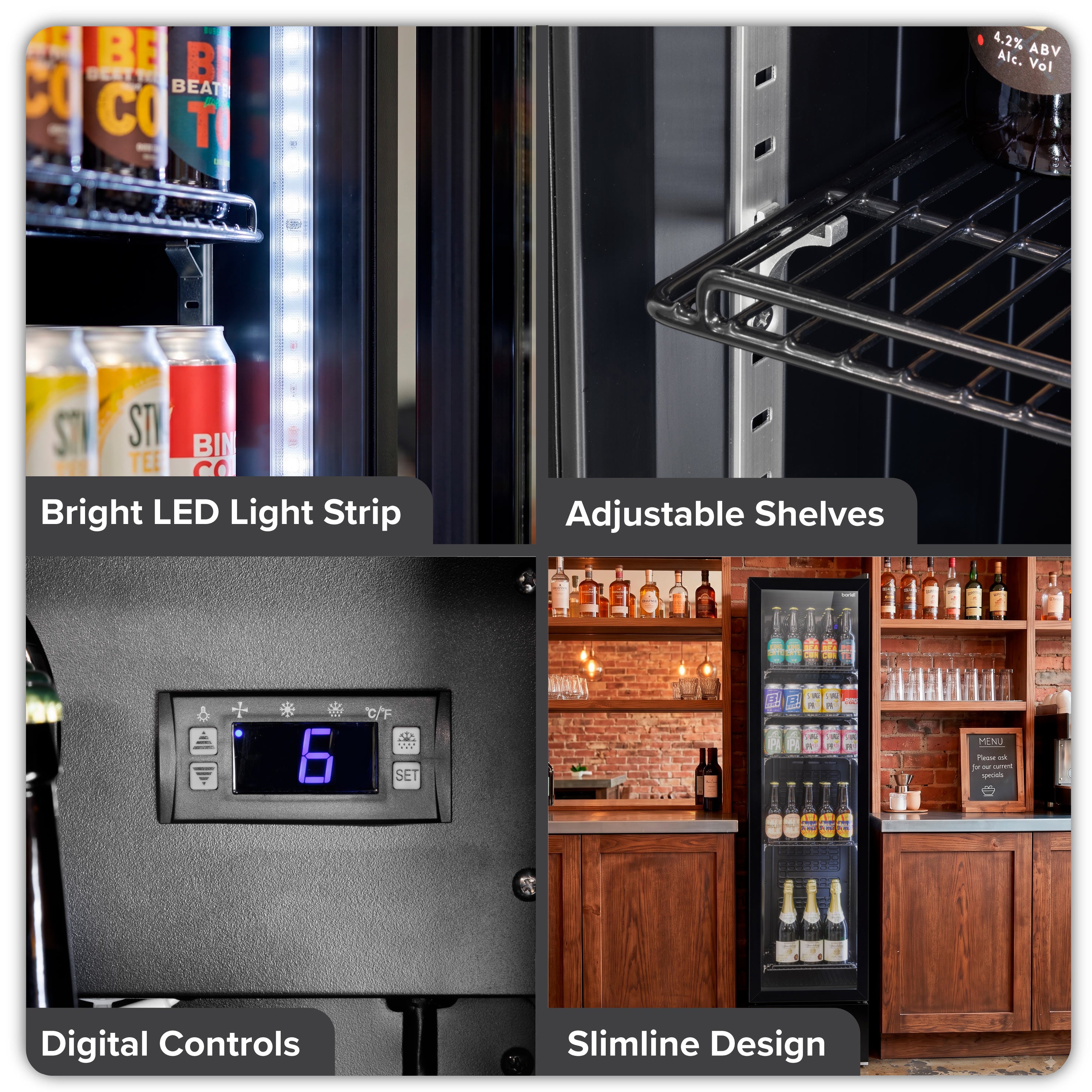 Baridi Tall Drinks/Bar Fridge with Digital Controls & Auto Defrost 160L, Black - DH440