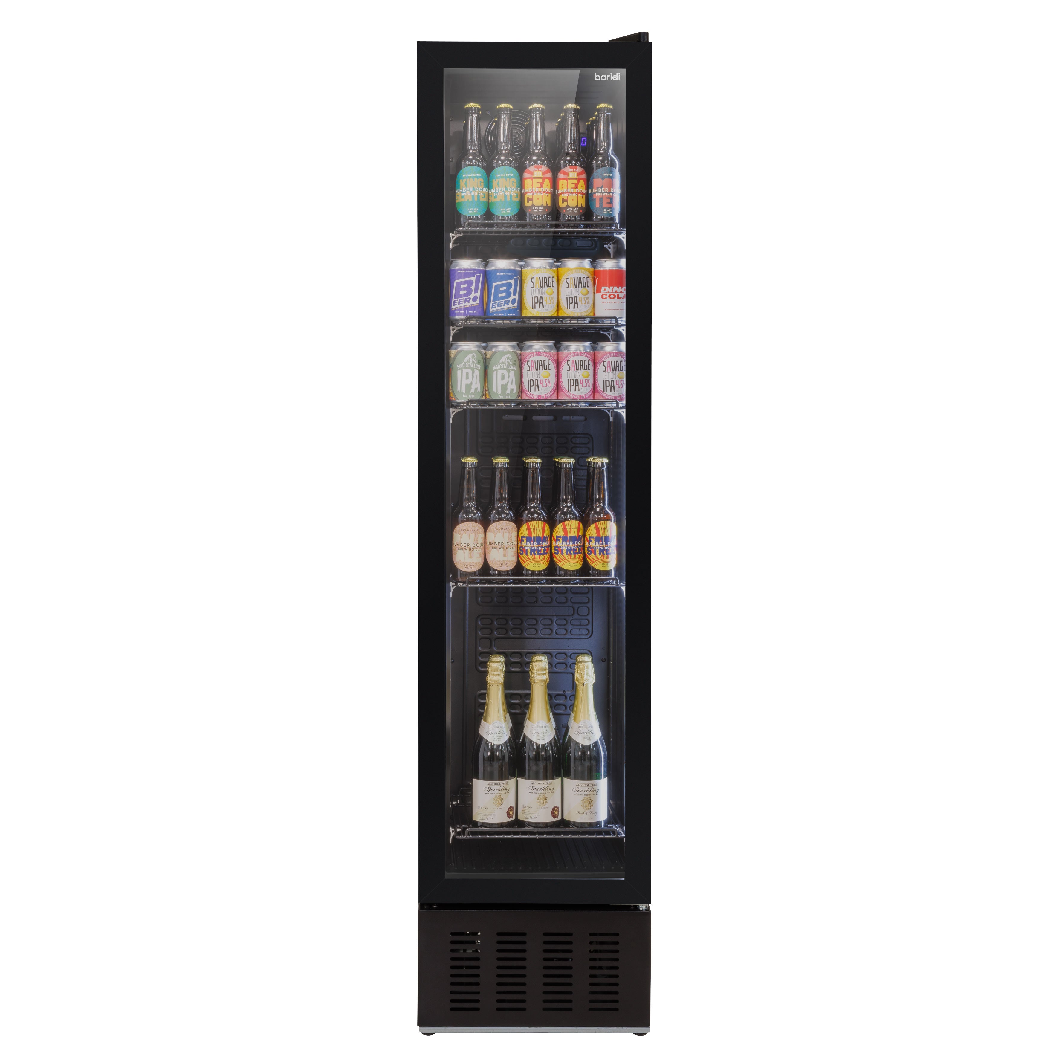 Baridi Tall Drinks/Bar Fridge with Digital Controls & Auto Defrost 160L, Black - DH440